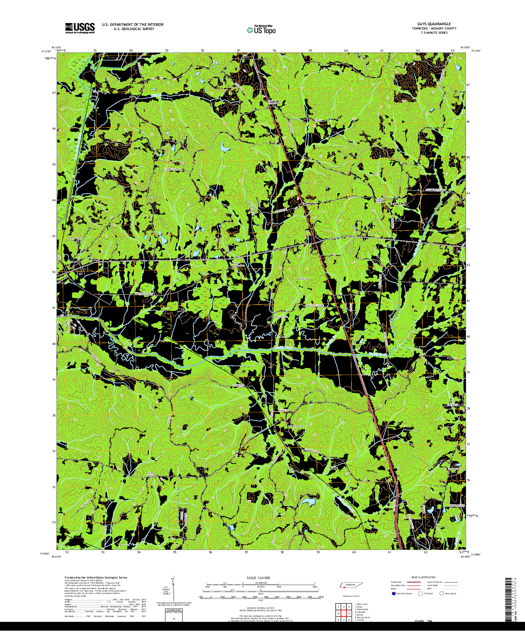 USGS US TOPO 7.5-MINUTE MAP FOR GUYS, TN 2019