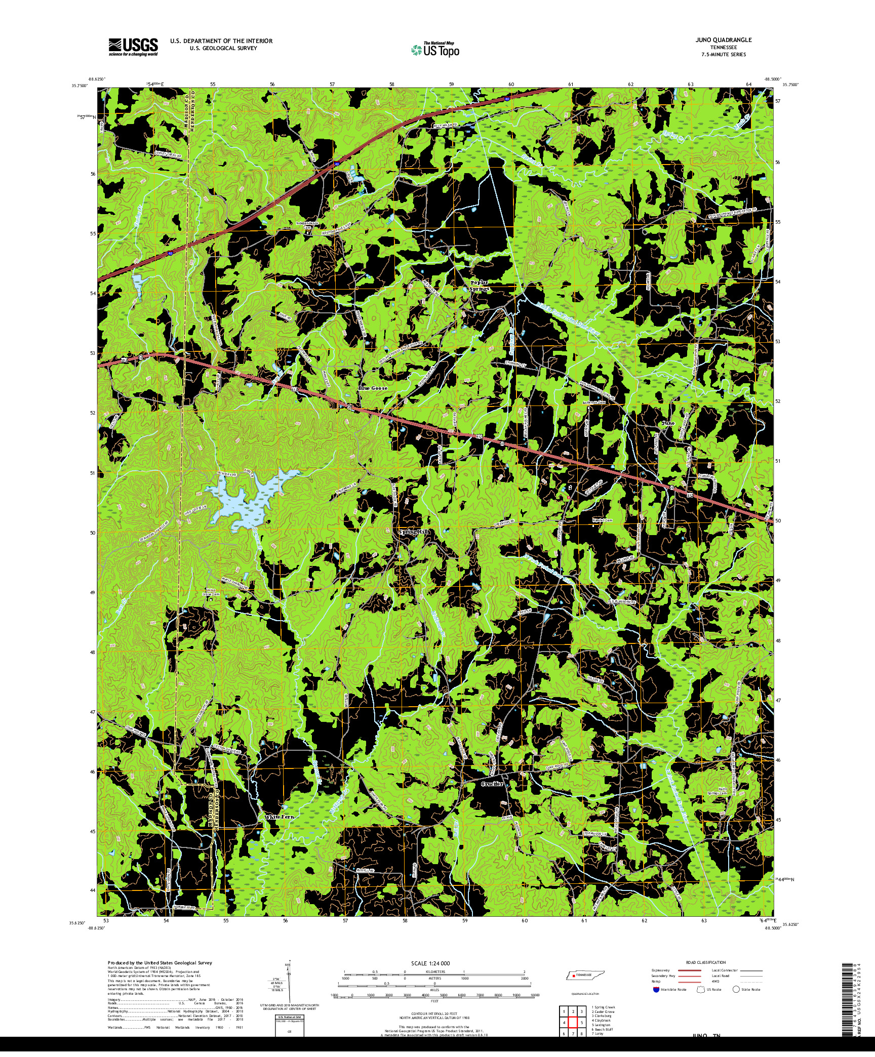 USGS US TOPO 7.5-MINUTE MAP FOR JUNO, TN 2019