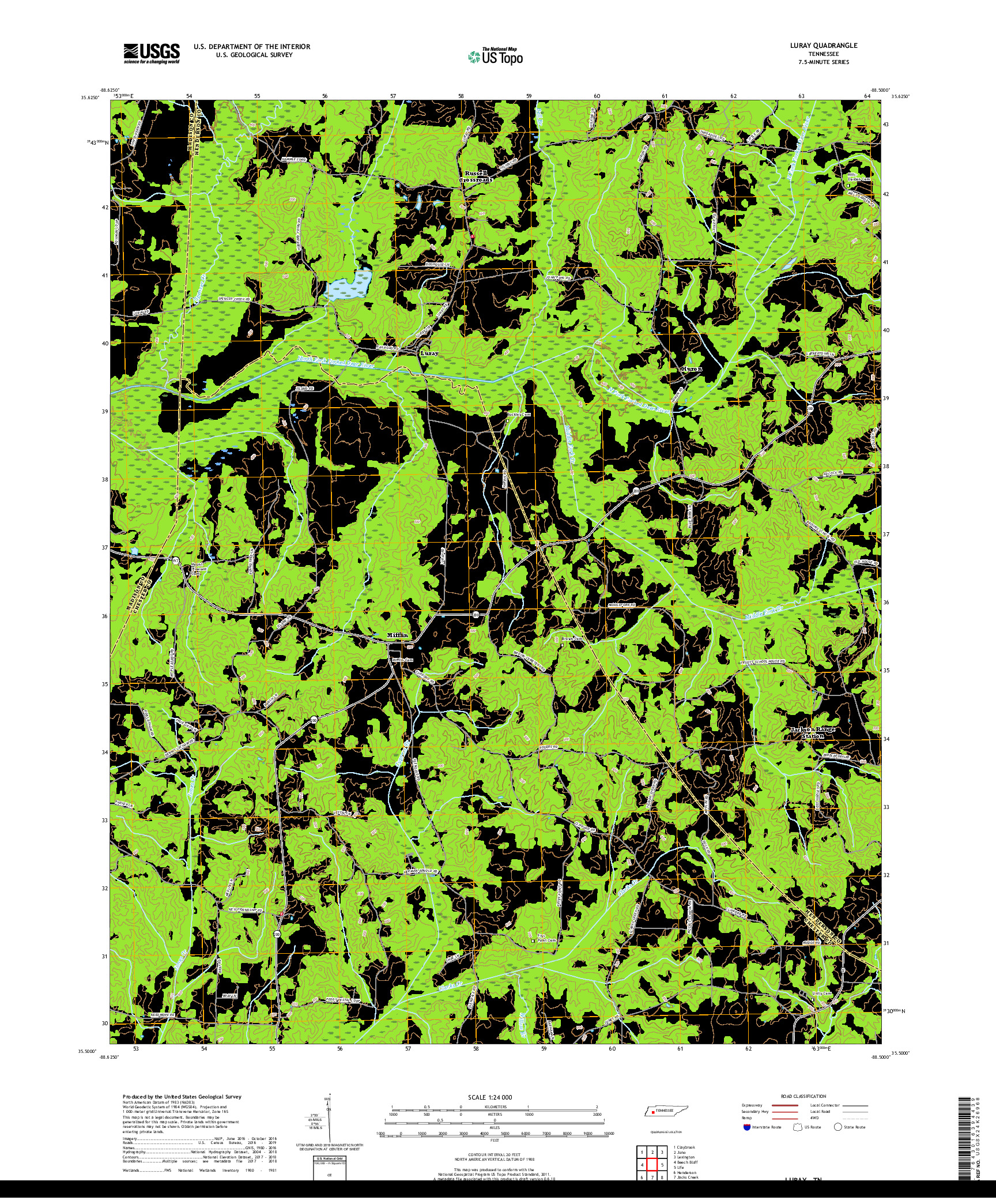 USGS US TOPO 7.5-MINUTE MAP FOR LURAY, TN 2019