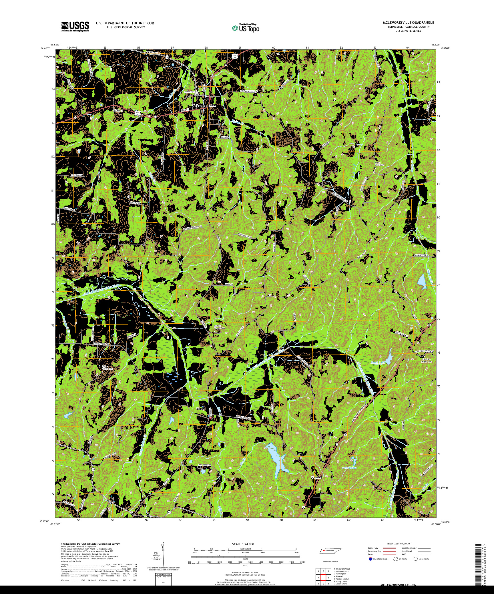 USGS US TOPO 7.5-MINUTE MAP FOR MCLEMORESVILLE, TN 2019