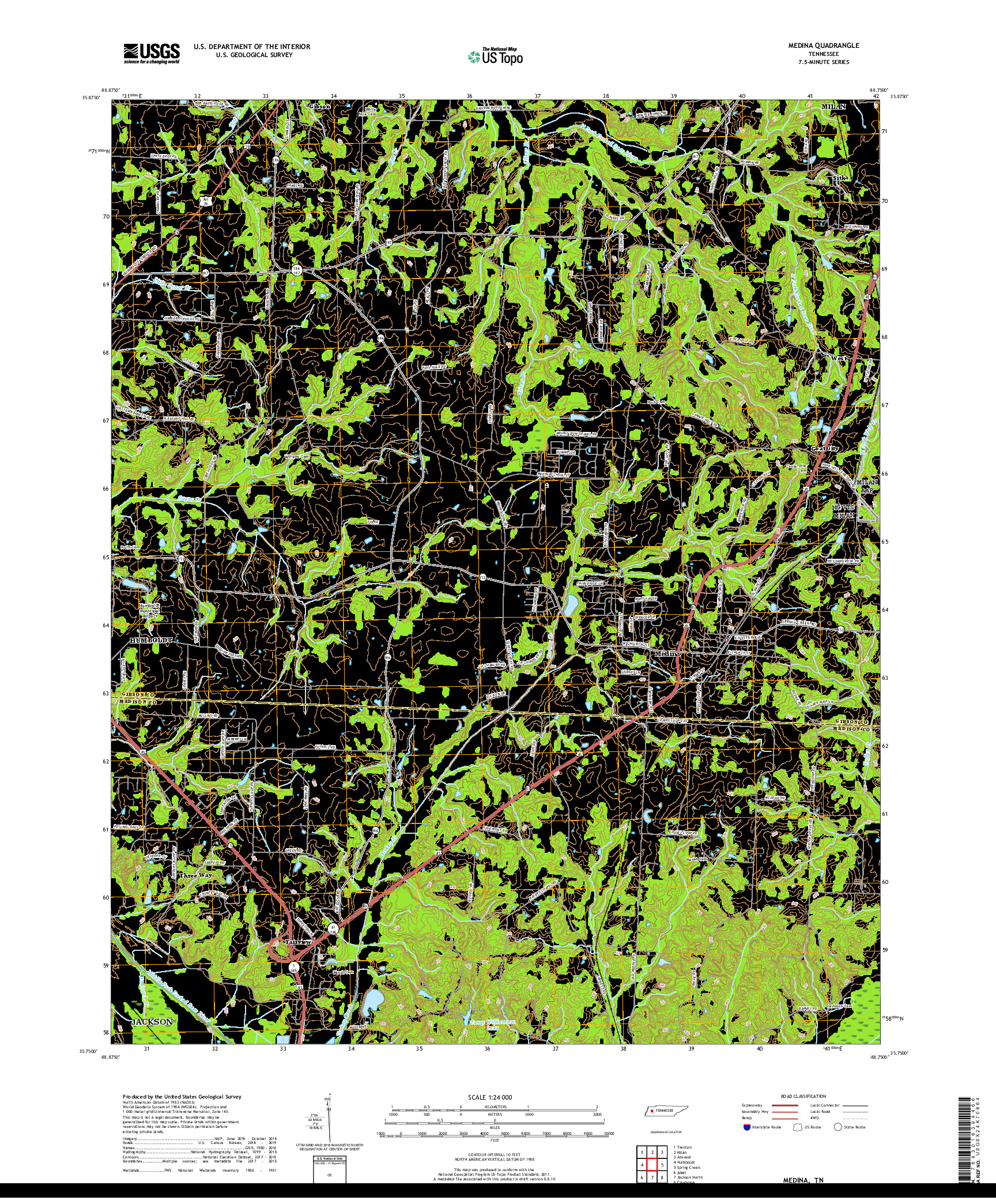 USGS US TOPO 7.5-MINUTE MAP FOR MEDINA, TN 2019