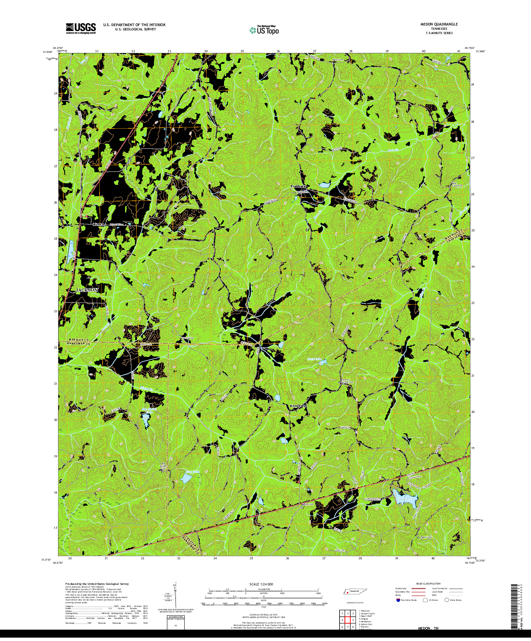 USGS US TOPO 7.5-MINUTE MAP FOR MEDON, TN 2019