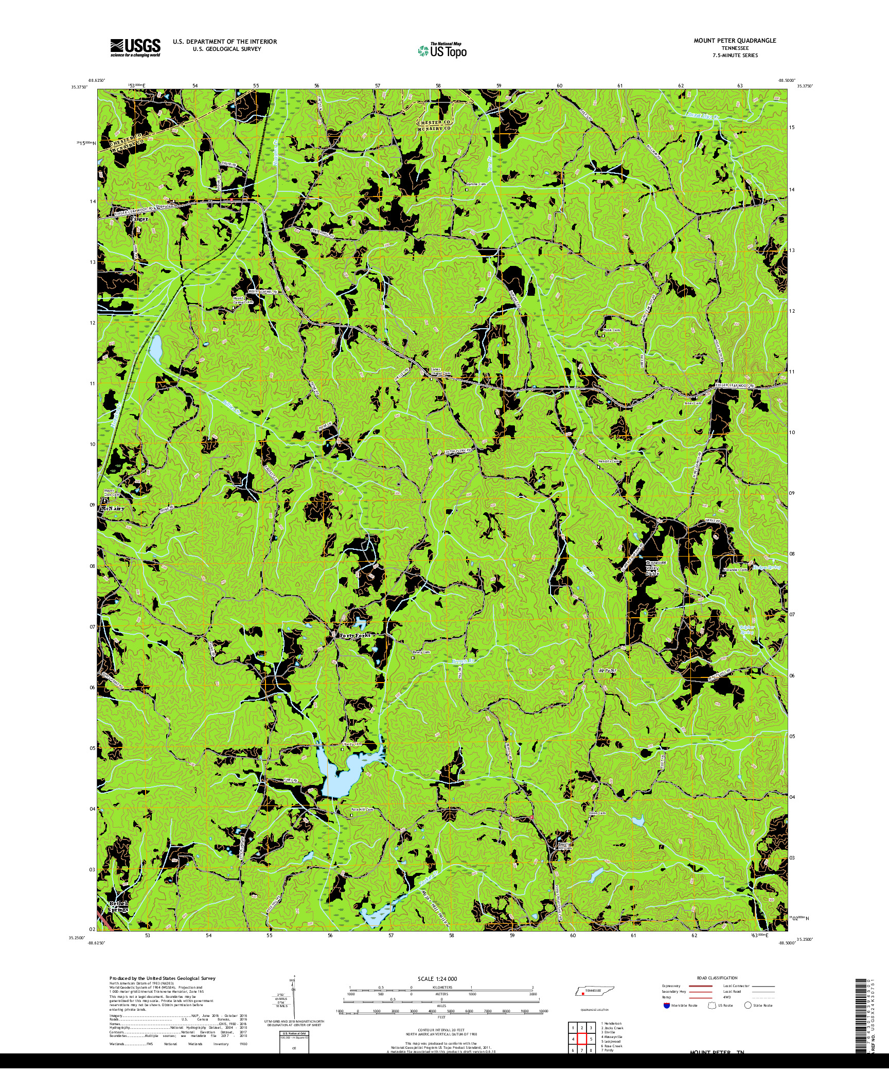 USGS US TOPO 7.5-MINUTE MAP FOR MOUNT PETER, TN 2019