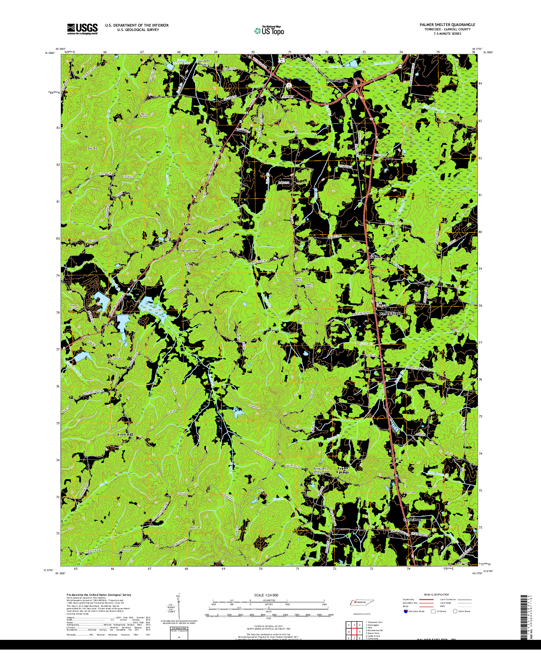 USGS US TOPO 7.5-MINUTE MAP FOR PALMER SHELTER, TN 2019