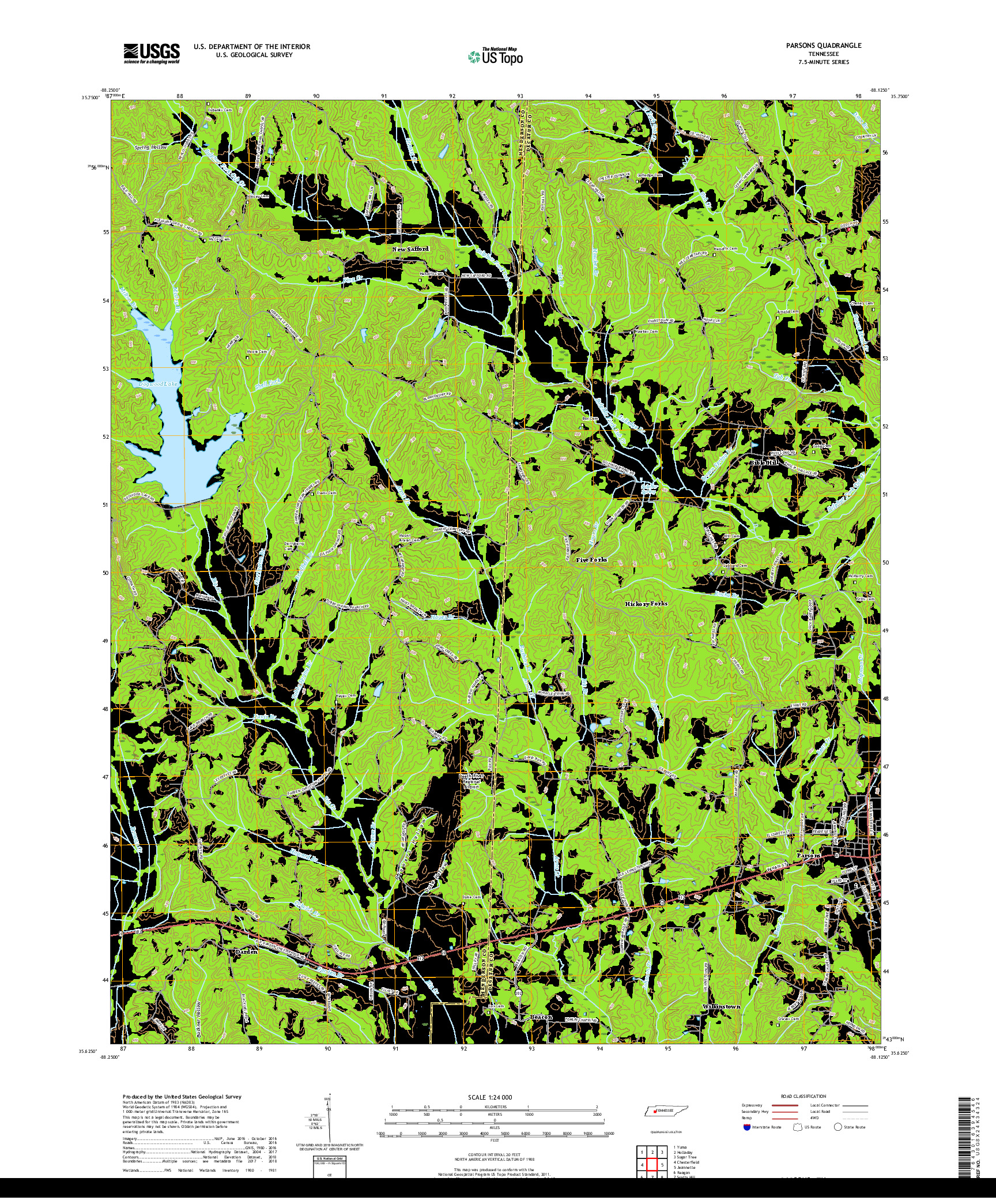 USGS US TOPO 7.5-MINUTE MAP FOR PARSONS, TN 2019