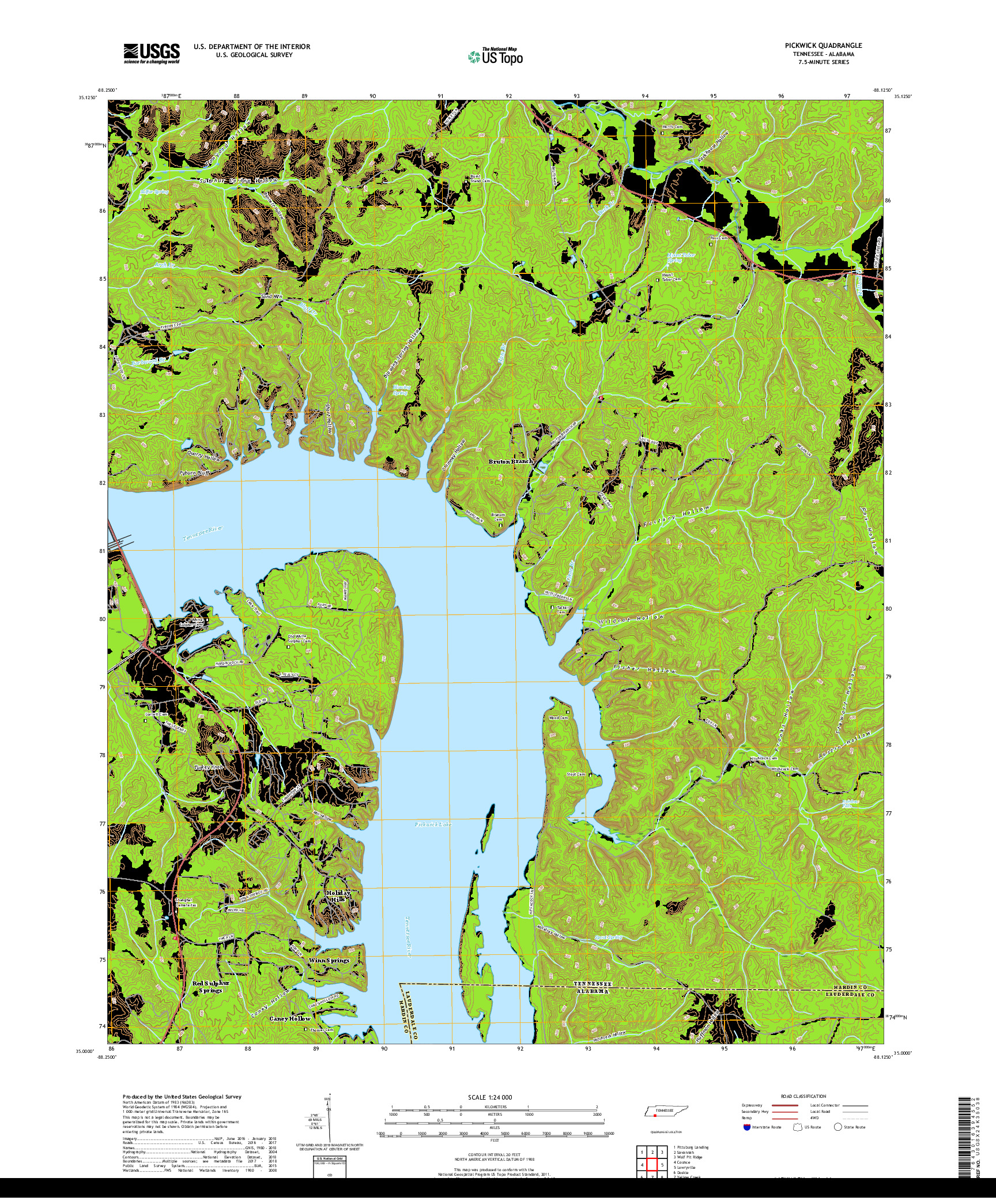 USGS US TOPO 7.5-MINUTE MAP FOR PICKWICK, TN,AL 2019