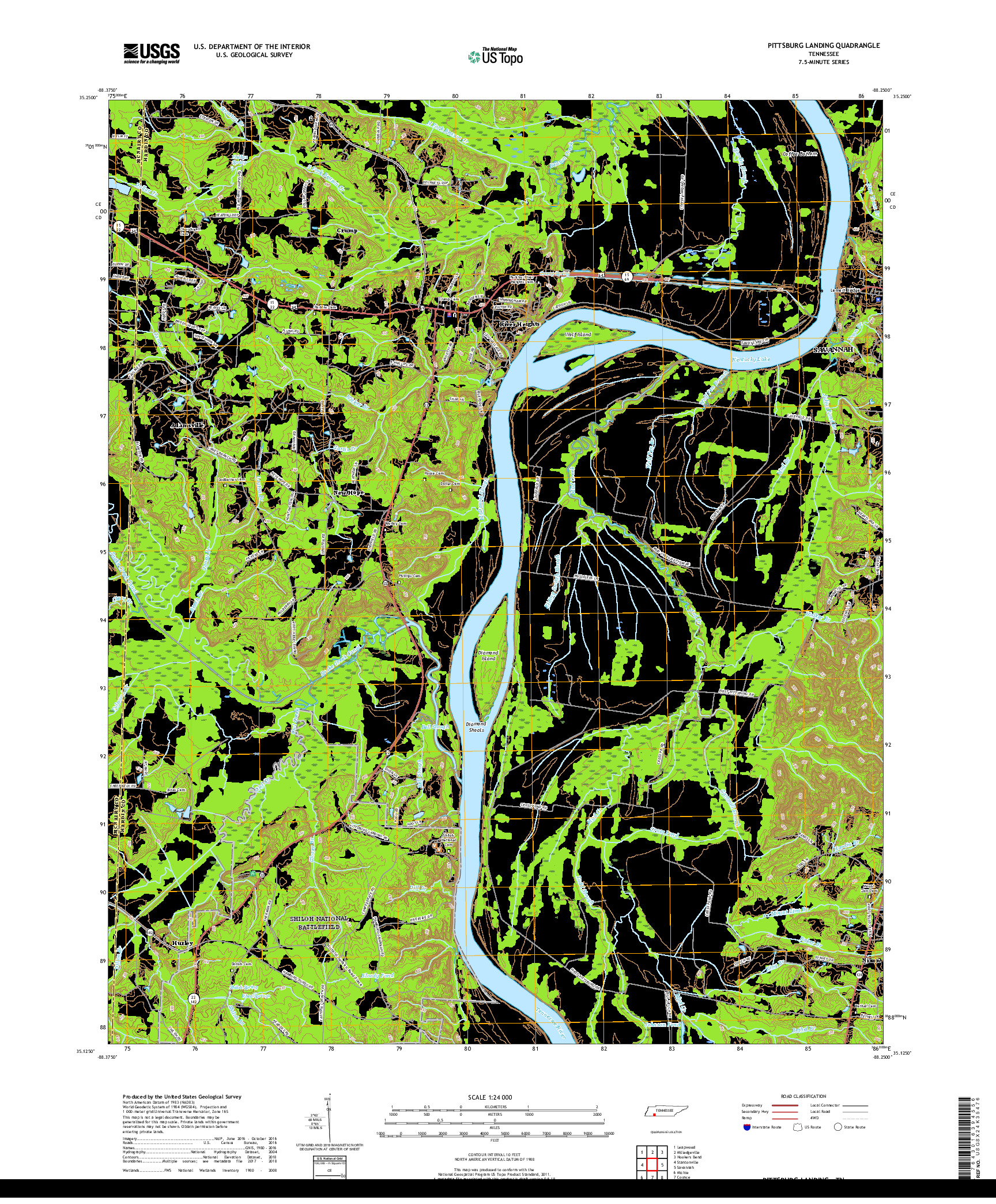 USGS US TOPO 7.5-MINUTE MAP FOR PITTSBURG LANDING, TN 2019