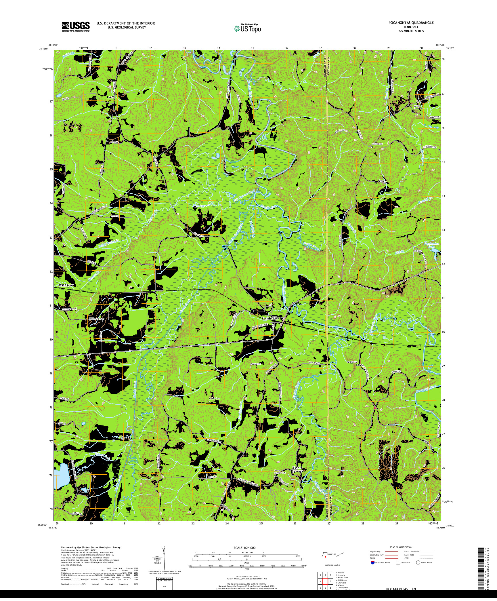 USGS US TOPO 7.5-MINUTE MAP FOR POCAHONTAS, TN 2019