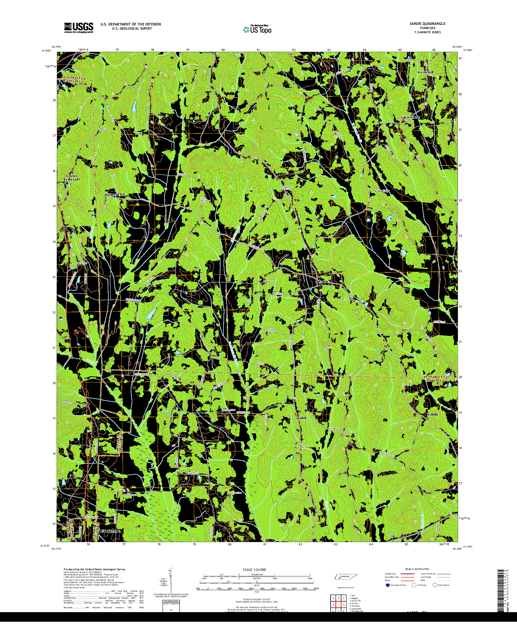 USGS US TOPO 7.5-MINUTE MAP FOR SARDIS, TN 2019