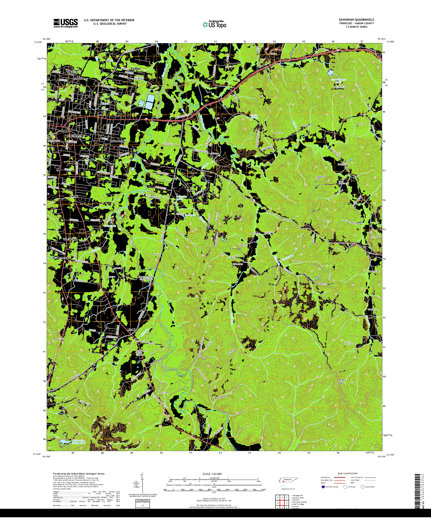 USGS US TOPO 7.5-MINUTE MAP FOR SAVANNAH, TN 2019