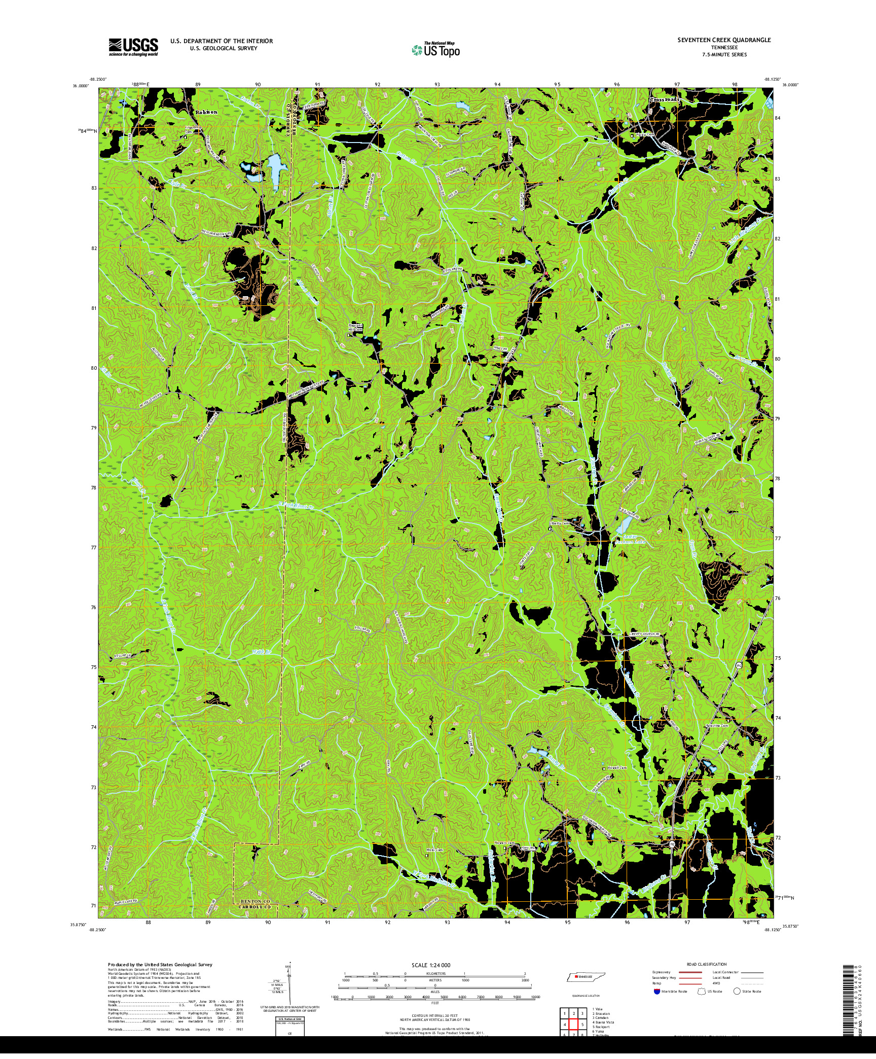 USGS US TOPO 7.5-MINUTE MAP FOR SEVENTEEN CREEK, TN 2019