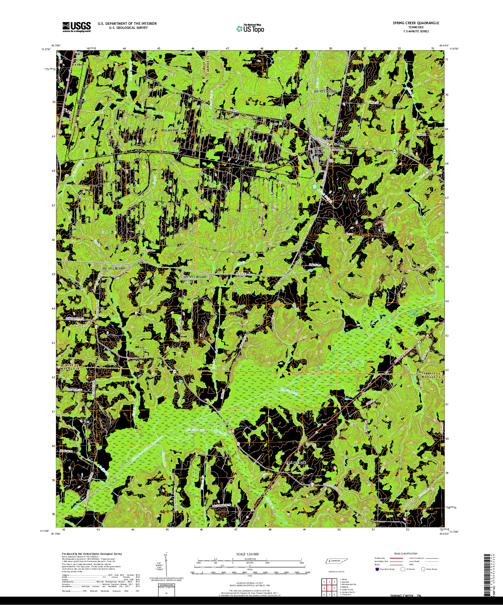 USGS US TOPO 7.5-MINUTE MAP FOR SPRING CREEK, TN 2019