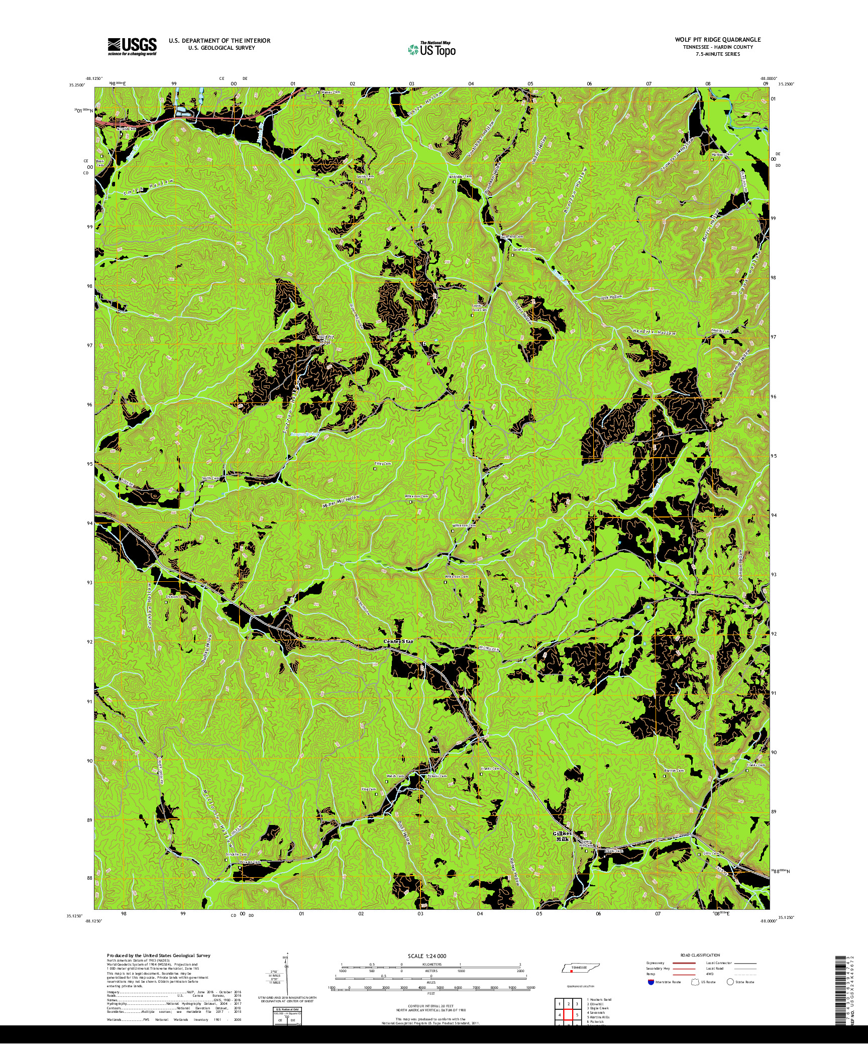 USGS US TOPO 7.5-MINUTE MAP FOR WOLF PIT RIDGE, TN 2019