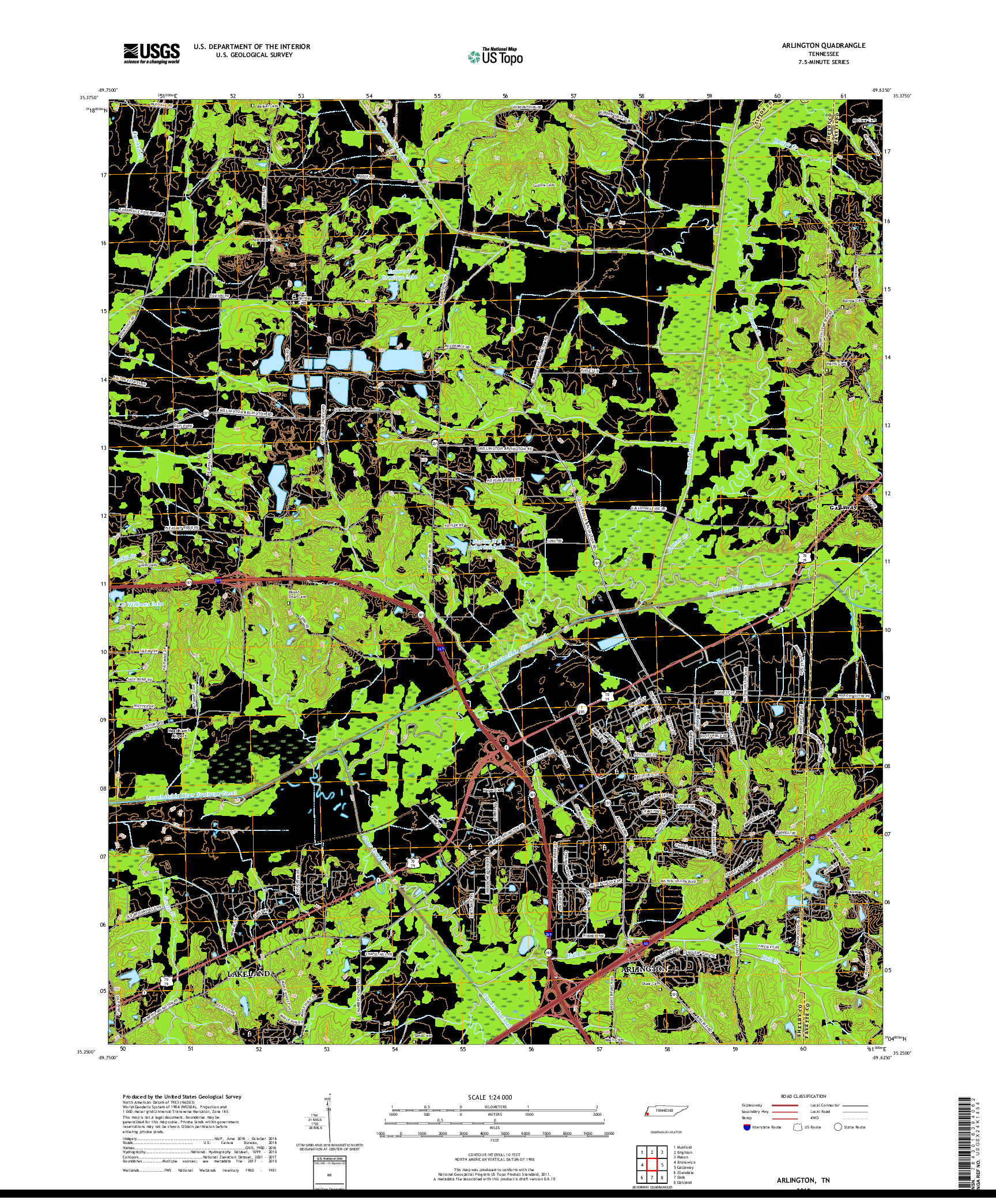 USGS US TOPO 7.5-MINUTE MAP FOR ARLINGTON, TN 2019