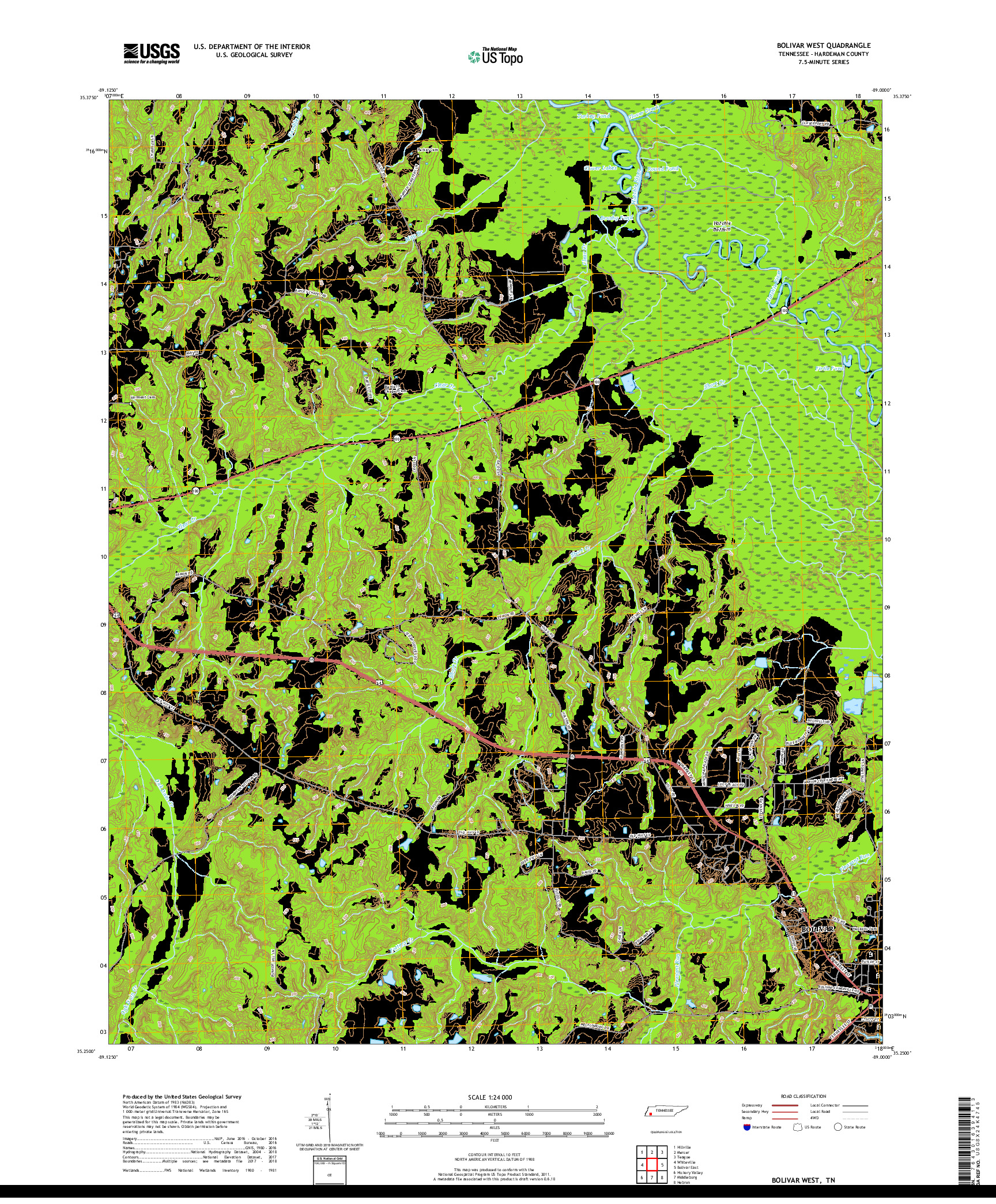 USGS US TOPO 7.5-MINUTE MAP FOR BOLIVAR WEST, TN 2019