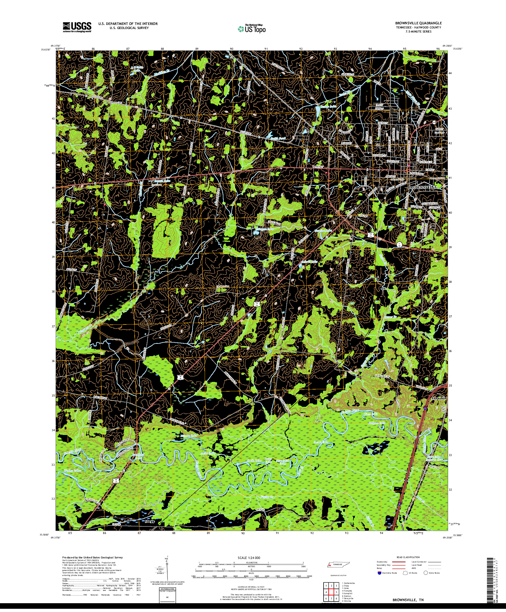 USGS US TOPO 7.5-MINUTE MAP FOR BROWNSVILLE, TN 2019