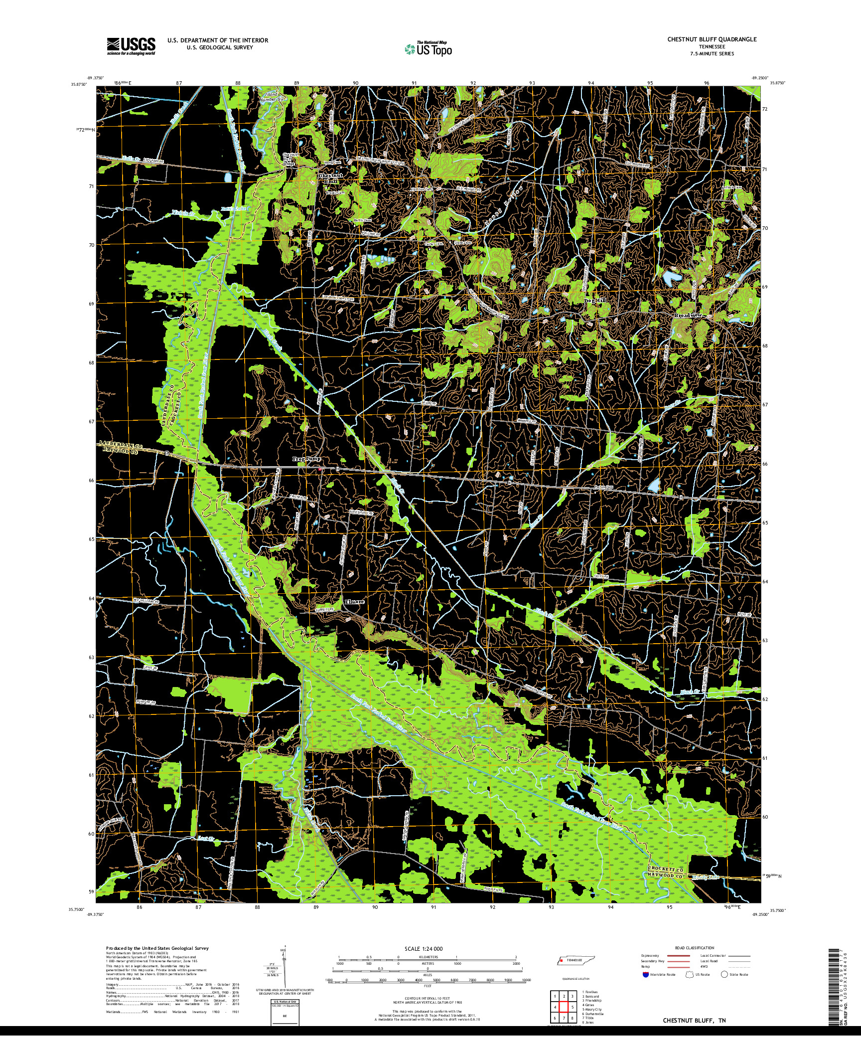 USGS US TOPO 7.5-MINUTE MAP FOR CHESTNUT BLUFF, TN 2019