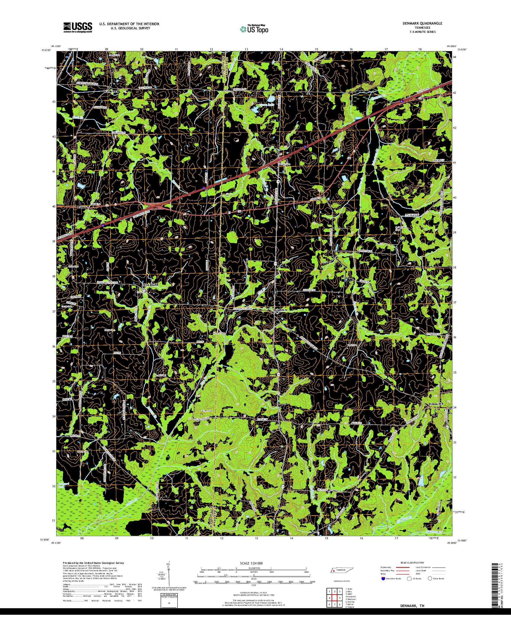 USGS US TOPO 7.5-MINUTE MAP FOR DENMARK, TN 2019