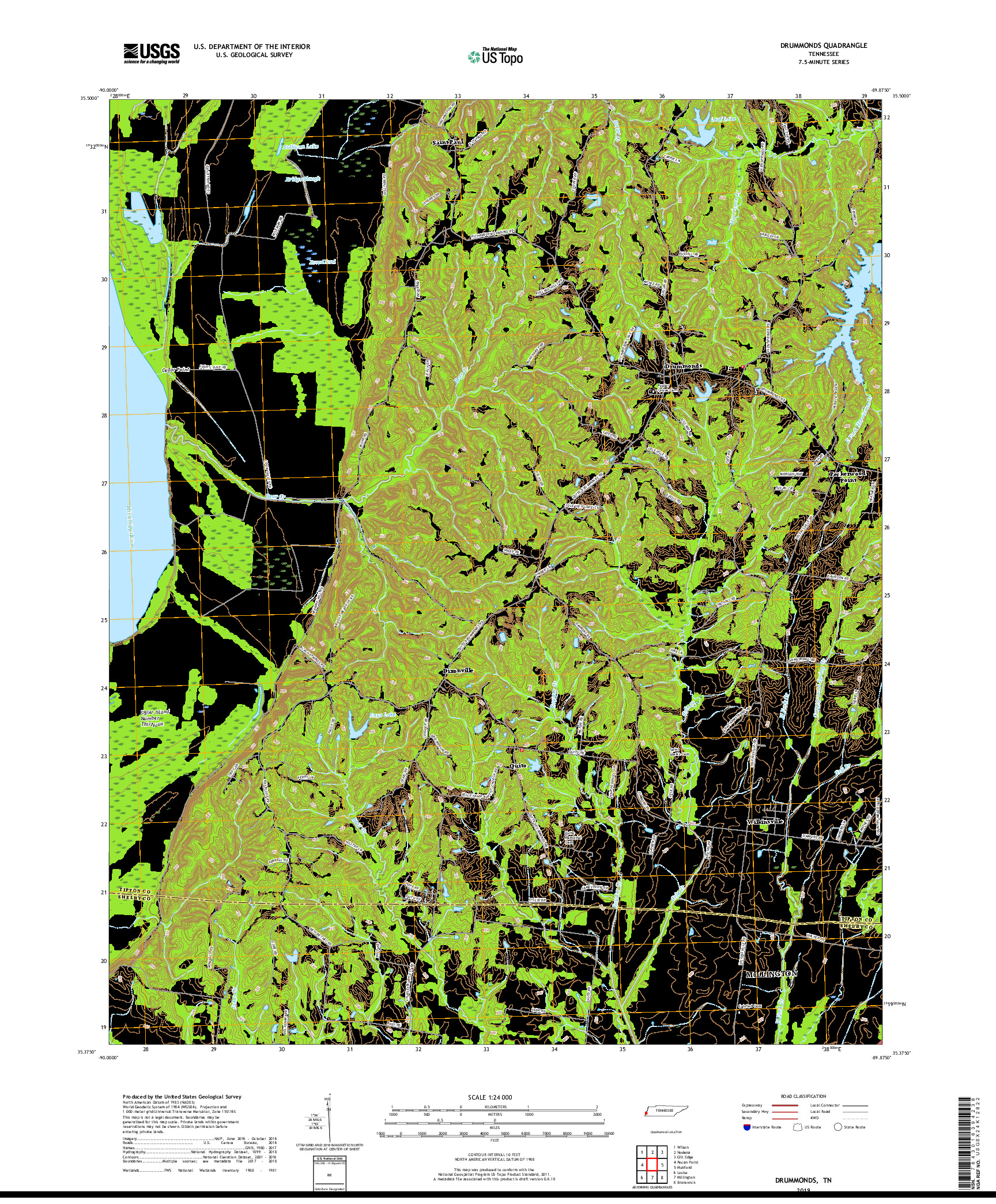 USGS US TOPO 7.5-MINUTE MAP FOR DRUMMONDS, TN 2019