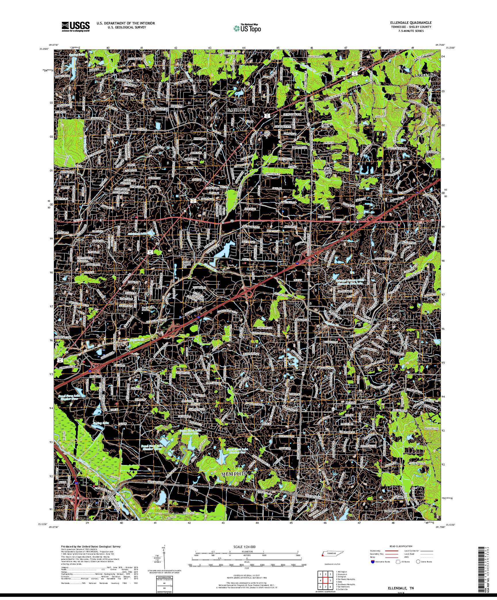 USGS US TOPO 7.5-MINUTE MAP FOR ELLENDALE, TN 2019