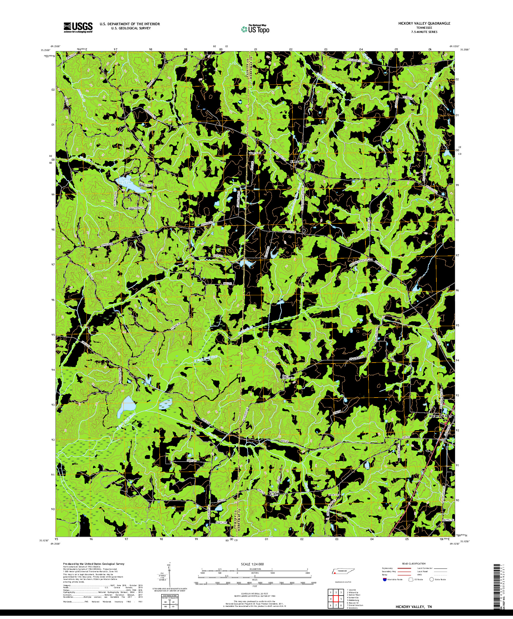 USGS US TOPO 7.5-MINUTE MAP FOR HICKORY VALLEY, TN 2019