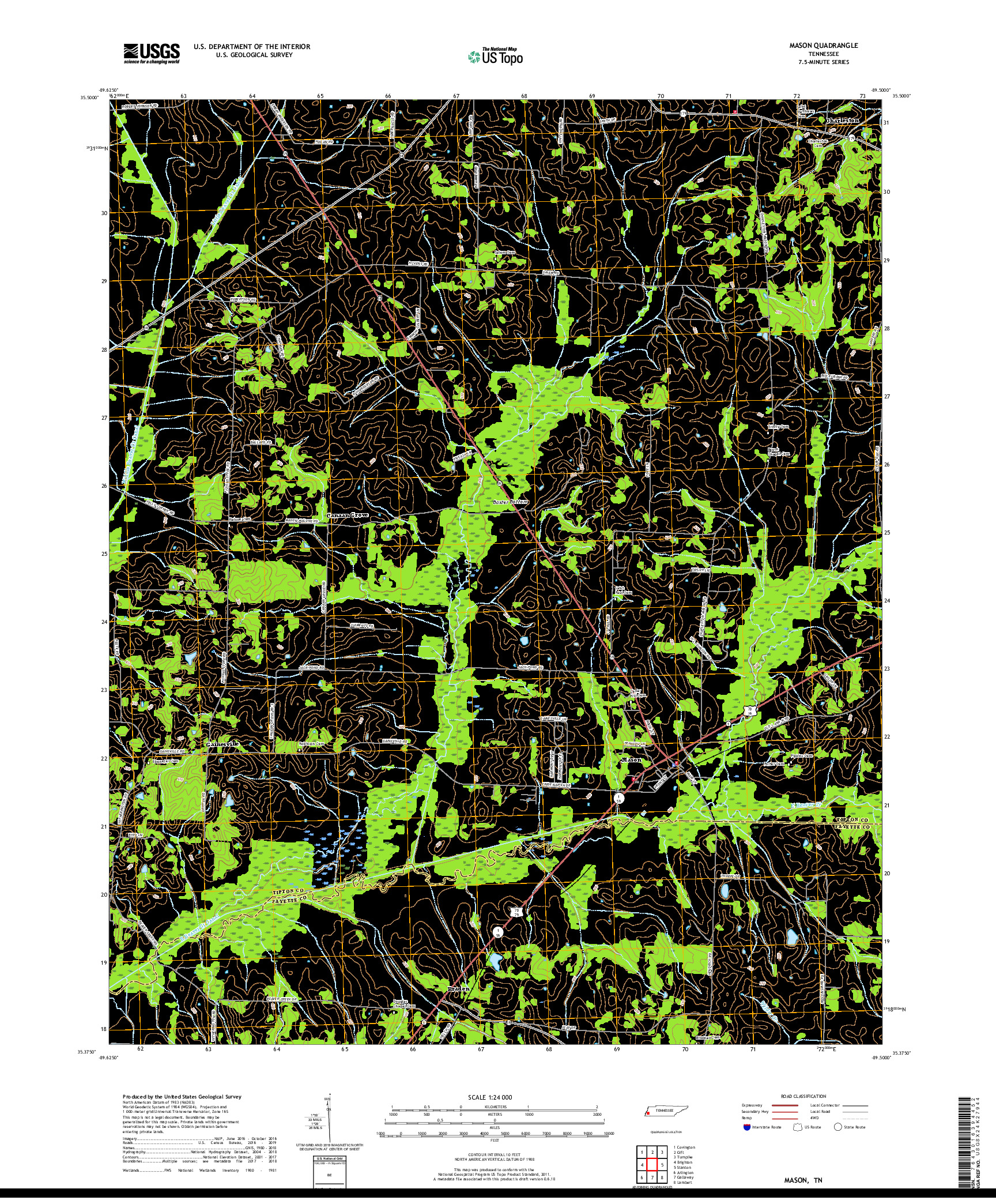 USGS US TOPO 7.5-MINUTE MAP FOR MASON, TN 2019