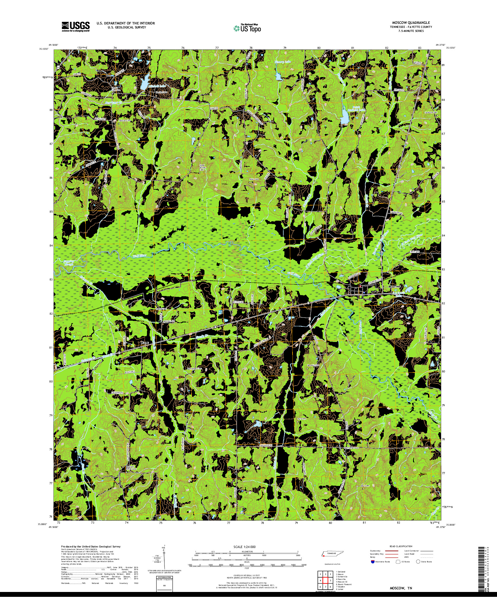 USGS US TOPO 7.5-MINUTE MAP FOR MOSCOW, TN 2019