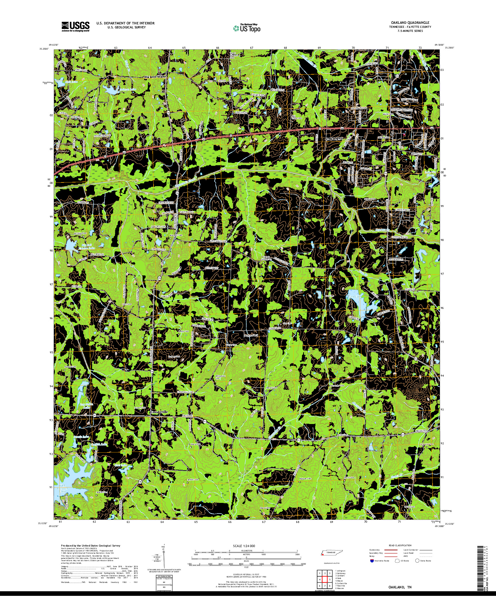 USGS US TOPO 7.5-MINUTE MAP FOR OAKLAND, TN 2019