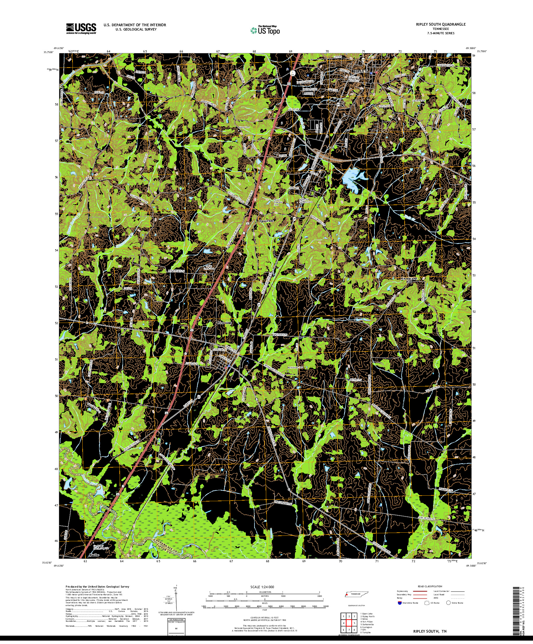 USGS US TOPO 7.5-MINUTE MAP FOR RIPLEY SOUTH, TN 2019