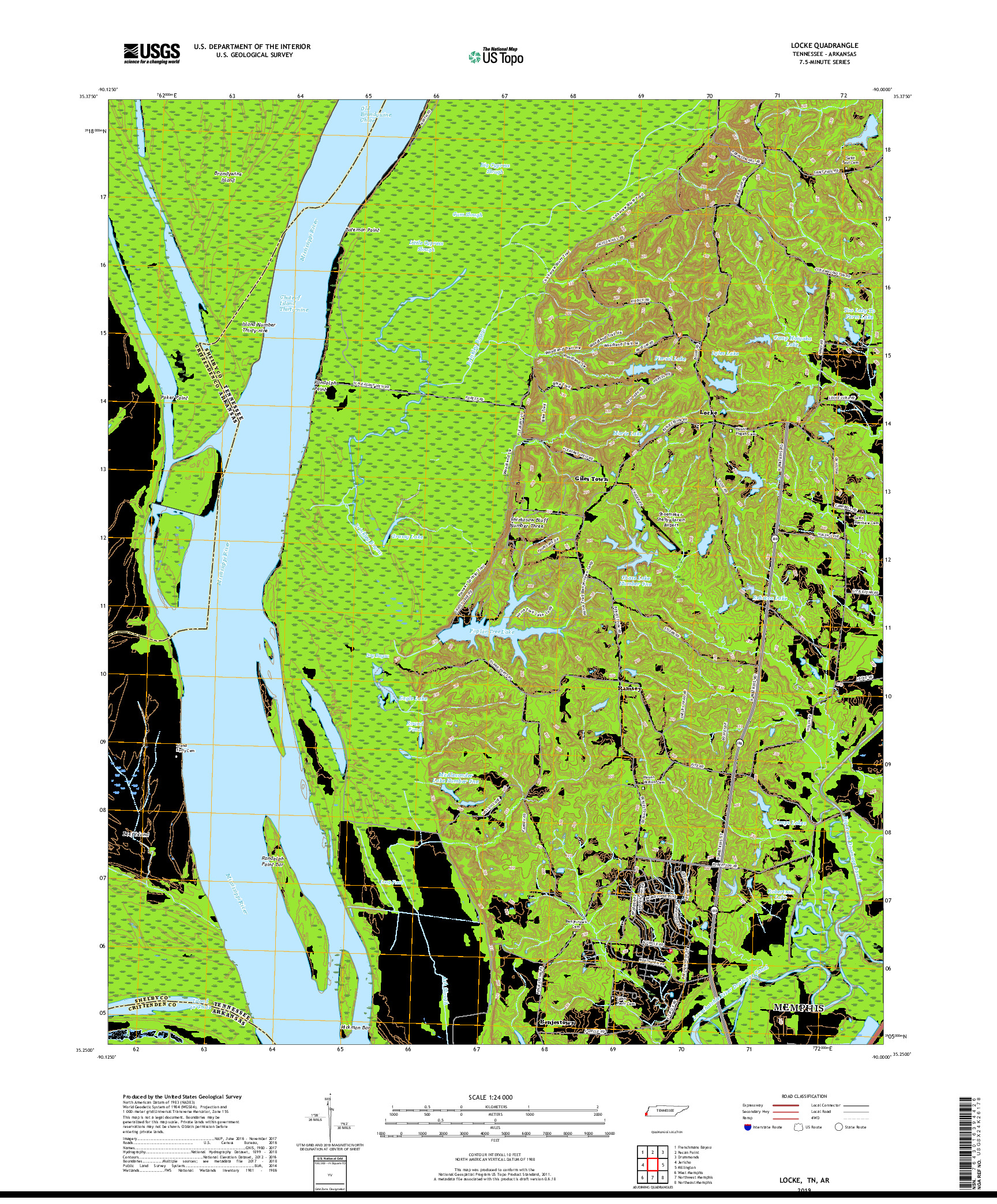 USGS US TOPO 7.5-MINUTE MAP FOR LOCKE, TN,AR 2019