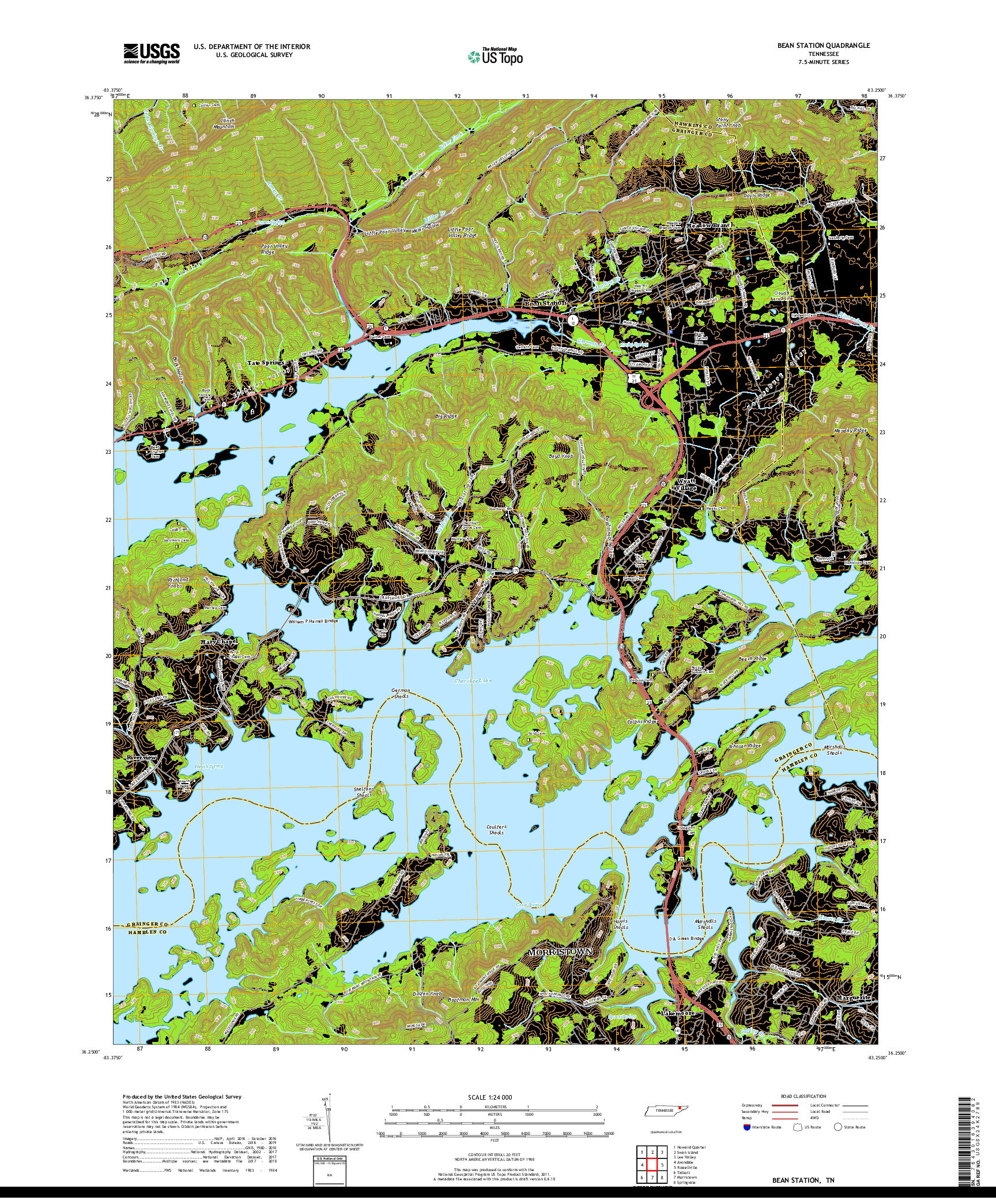 USGS US TOPO 7.5-MINUTE MAP FOR BEAN STATION, TN 2019
