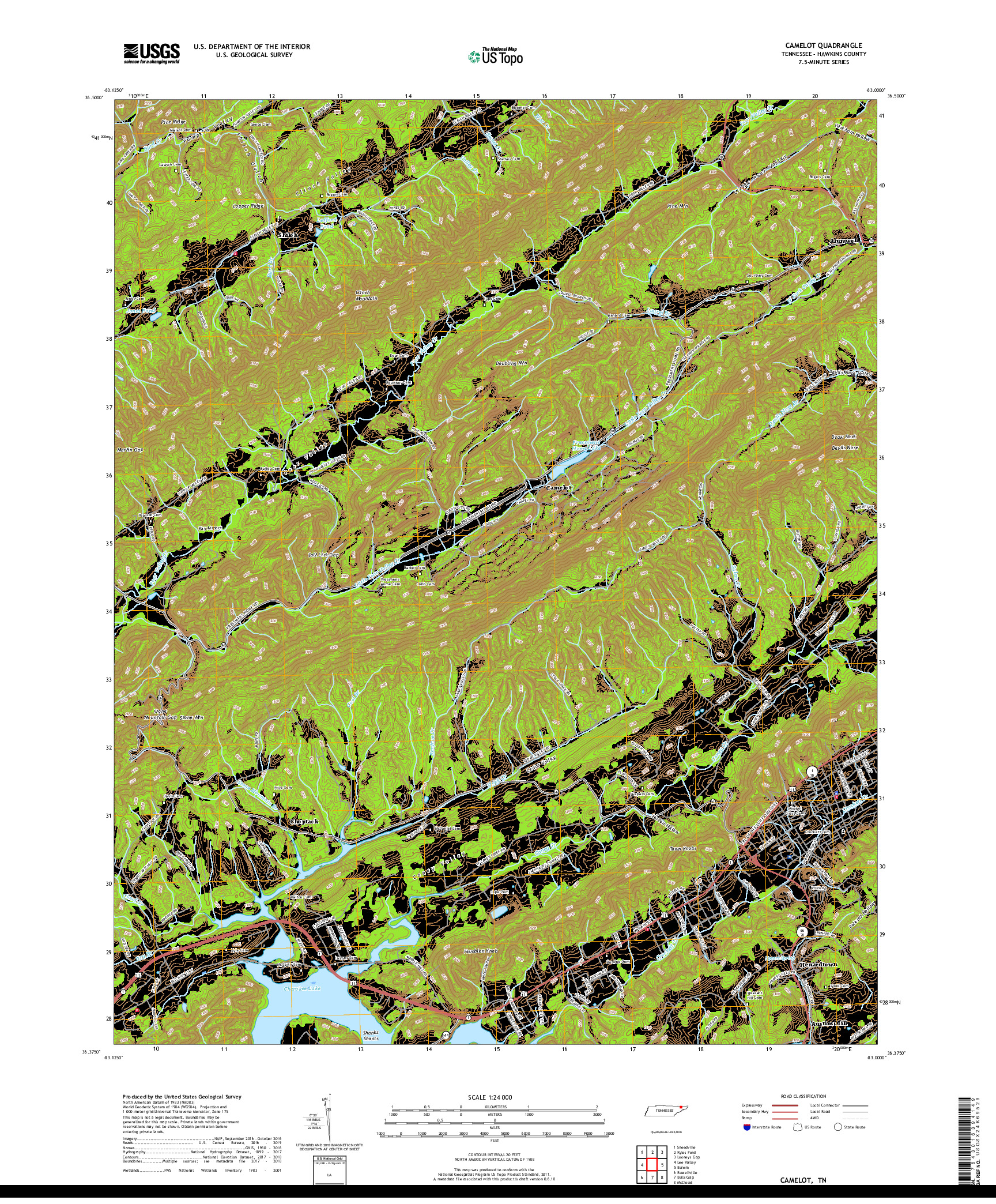 USGS US TOPO 7.5-MINUTE MAP FOR CAMELOT, TN 2019