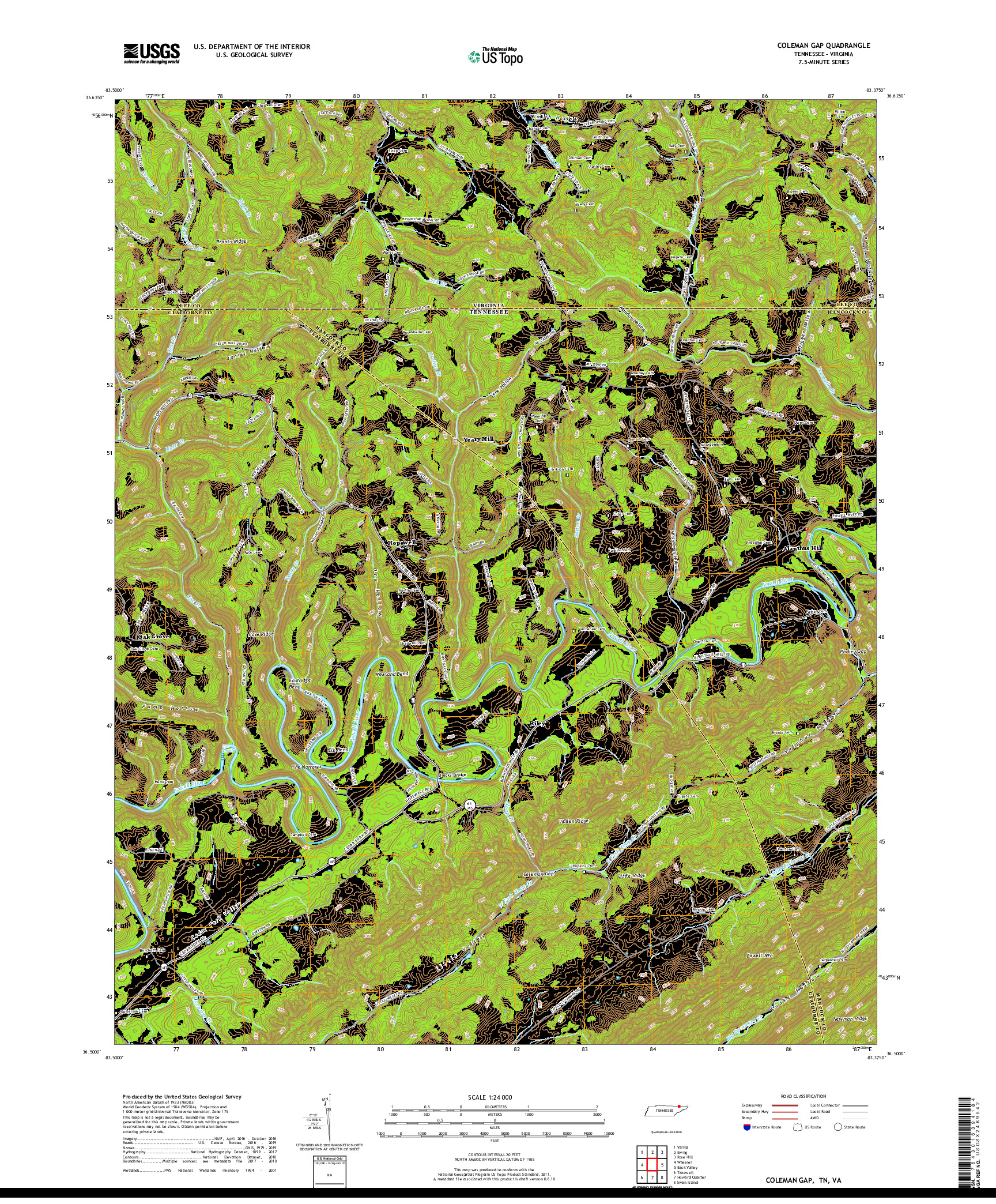 USGS US TOPO 7.5-MINUTE MAP FOR COLEMAN GAP, TN,VA 2019