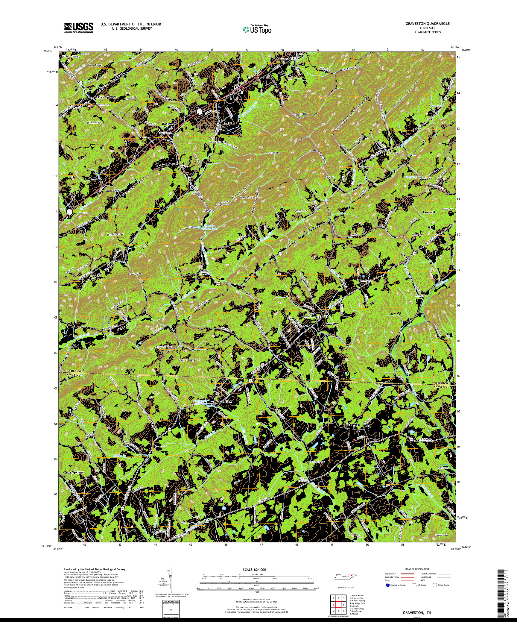 USGS US TOPO 7.5-MINUTE MAP FOR GRAVESTON, TN 2019