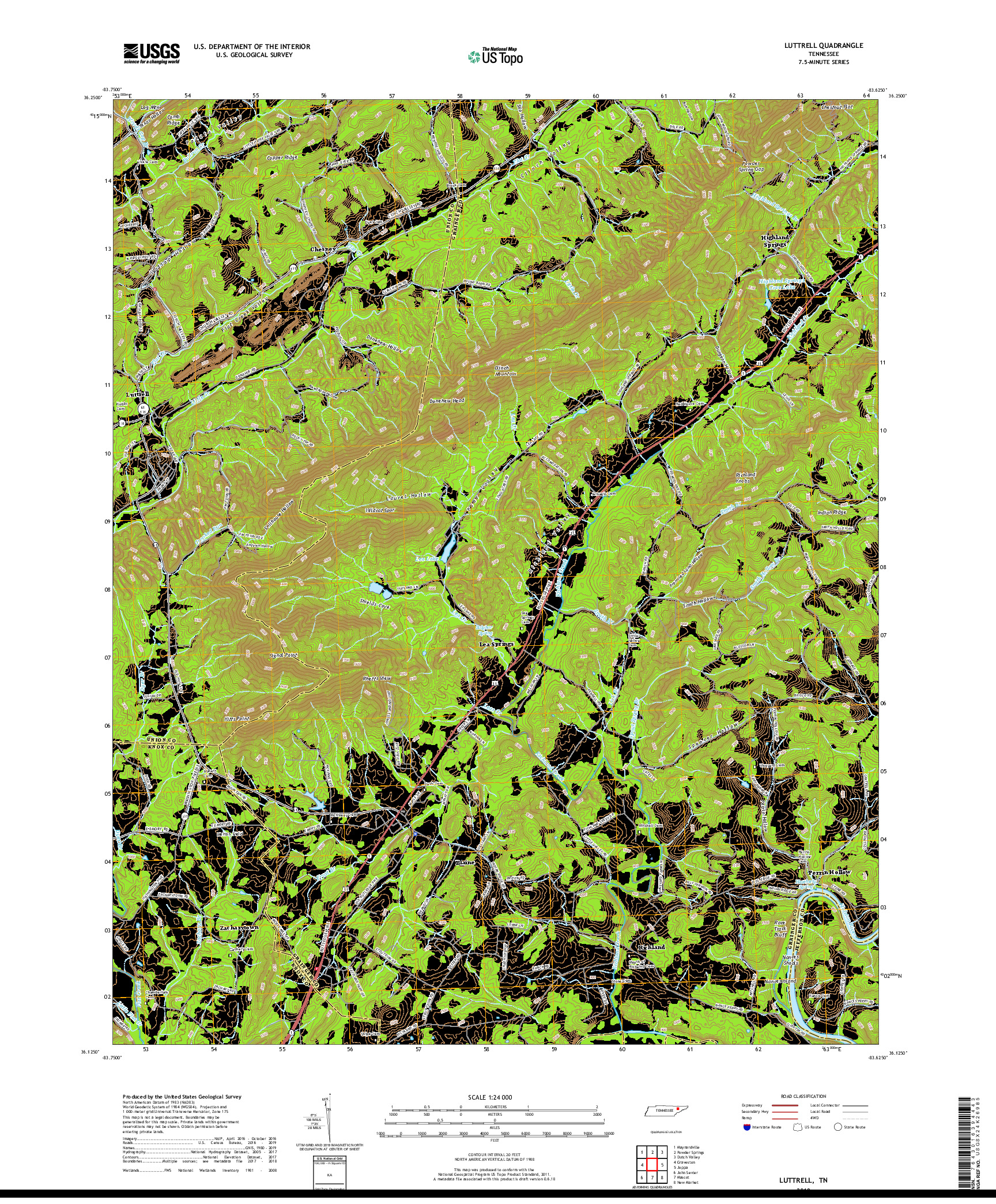 USGS US TOPO 7.5-MINUTE MAP FOR LUTTRELL, TN 2019