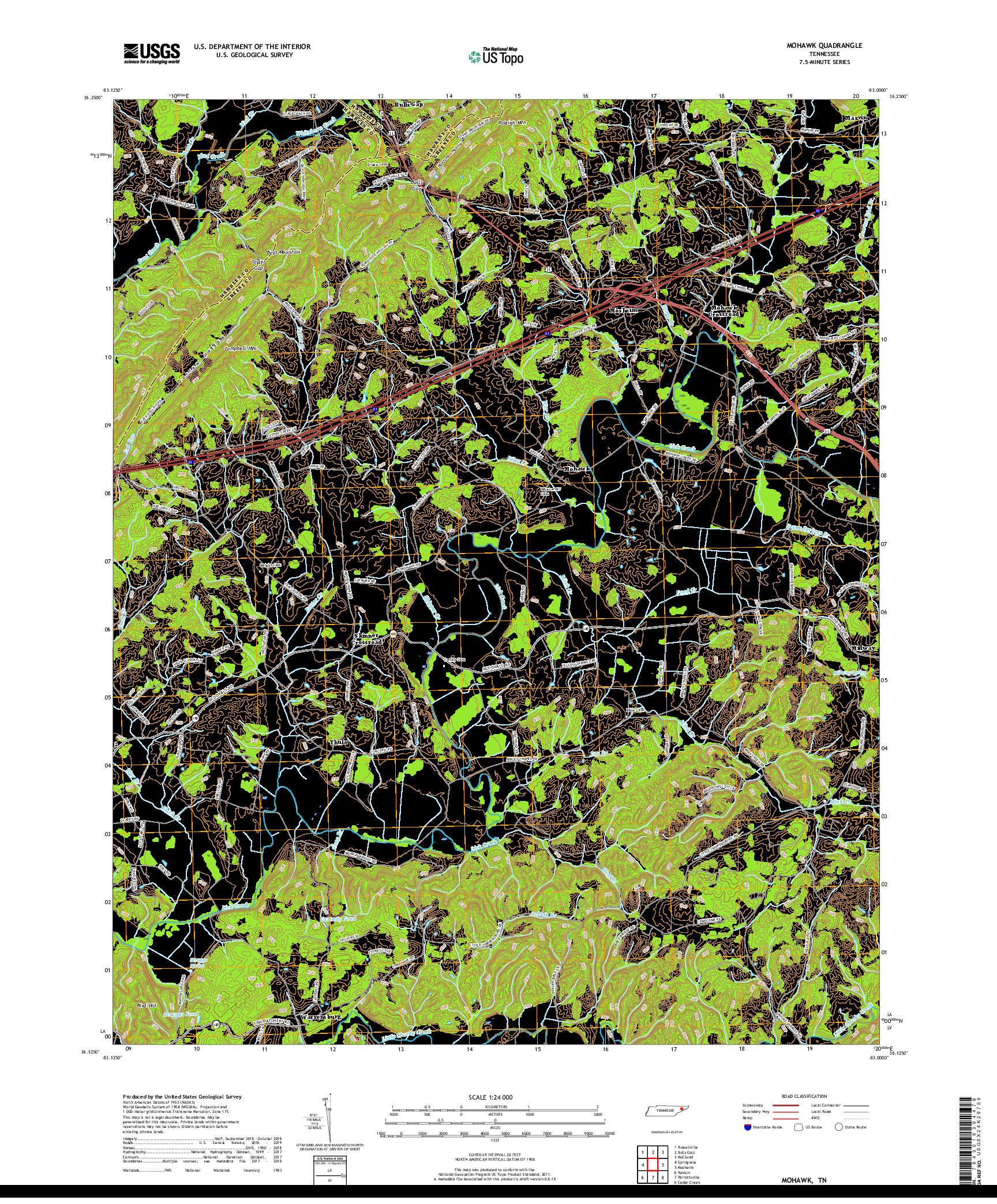 USGS US TOPO 7.5-MINUTE MAP FOR MOHAWK, TN 2019