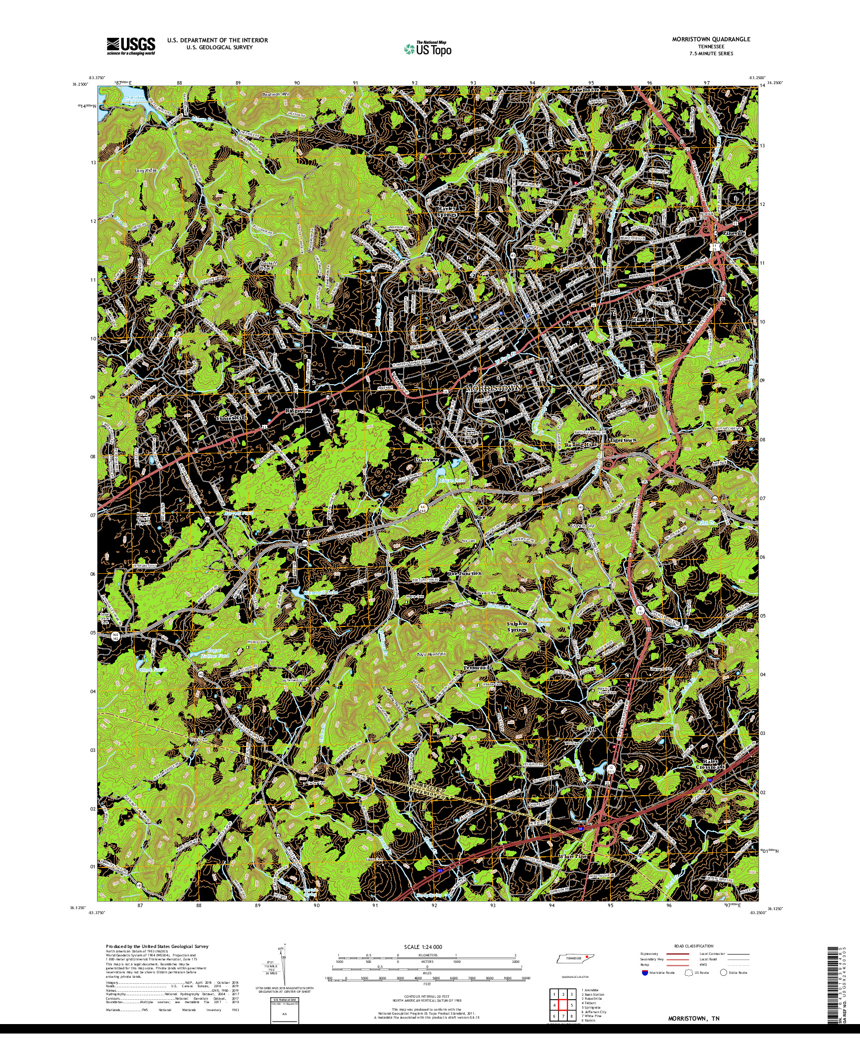 USGS US TOPO 7.5-MINUTE MAP FOR MORRISTOWN, TN 2019