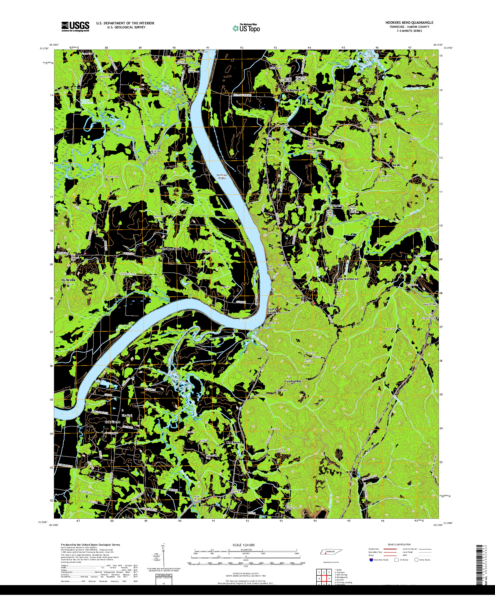 USGS US TOPO 7.5-MINUTE MAP FOR HOOKERS BEND, TN 2019
