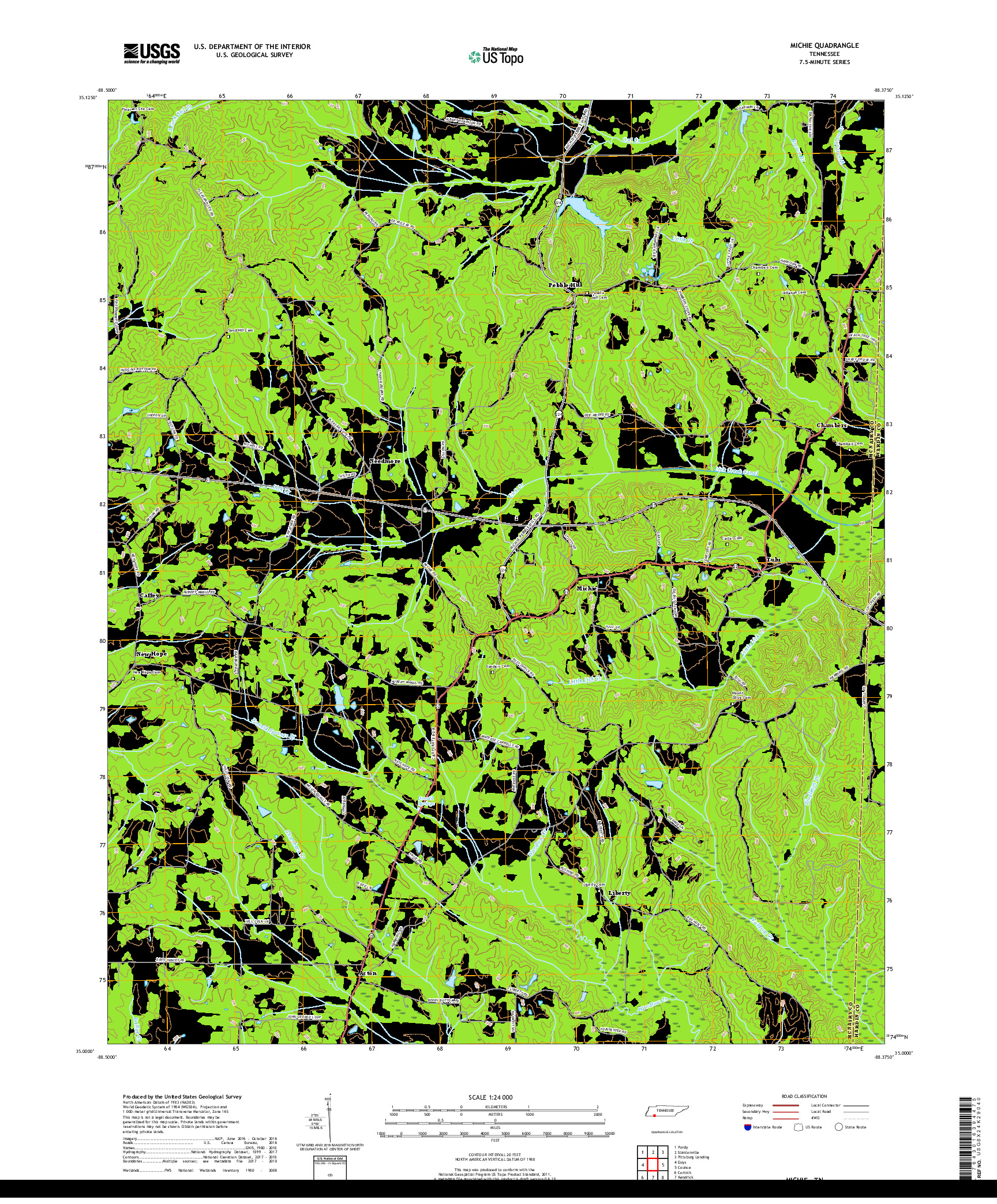 USGS US TOPO 7.5-MINUTE MAP FOR MICHIE, TN 2019