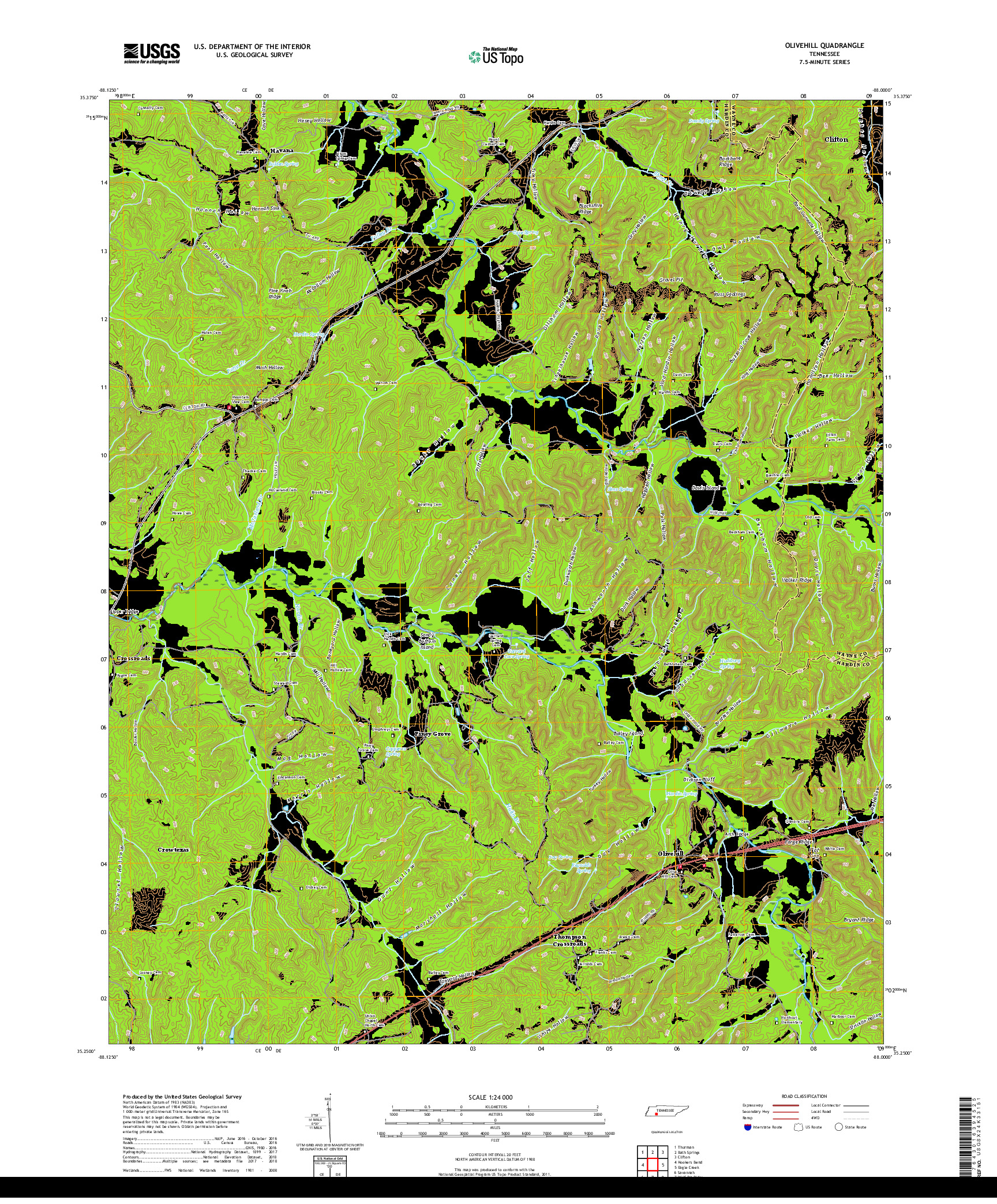 USGS US TOPO 7.5-MINUTE MAP FOR OLIVEHILL, TN 2019