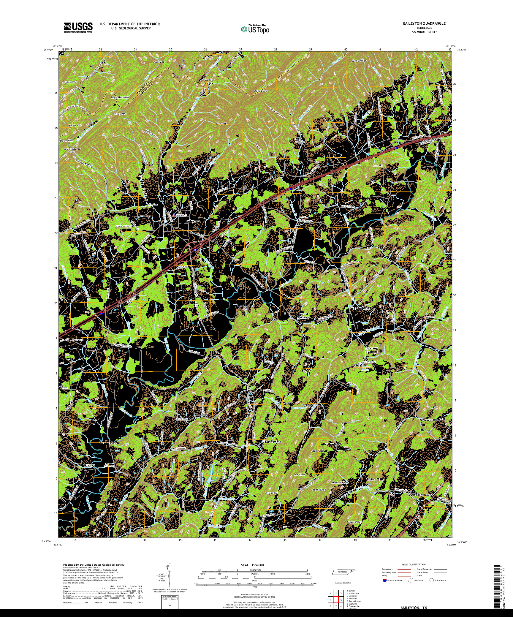 USGS US TOPO 7.5-MINUTE MAP FOR BAILEYTON, TN 2019