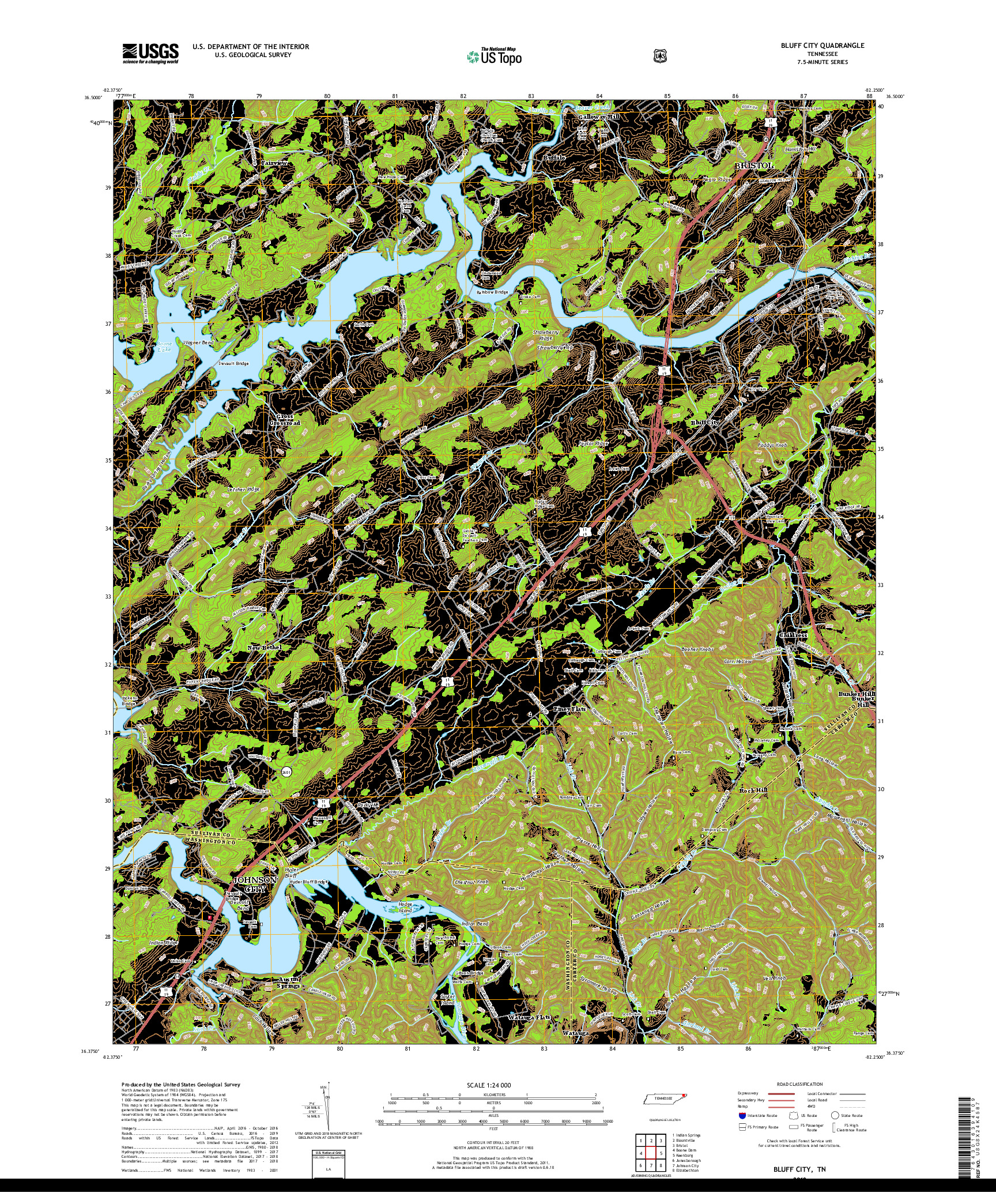 USGS US TOPO 7.5-MINUTE MAP FOR BLUFF CITY, TN 2019