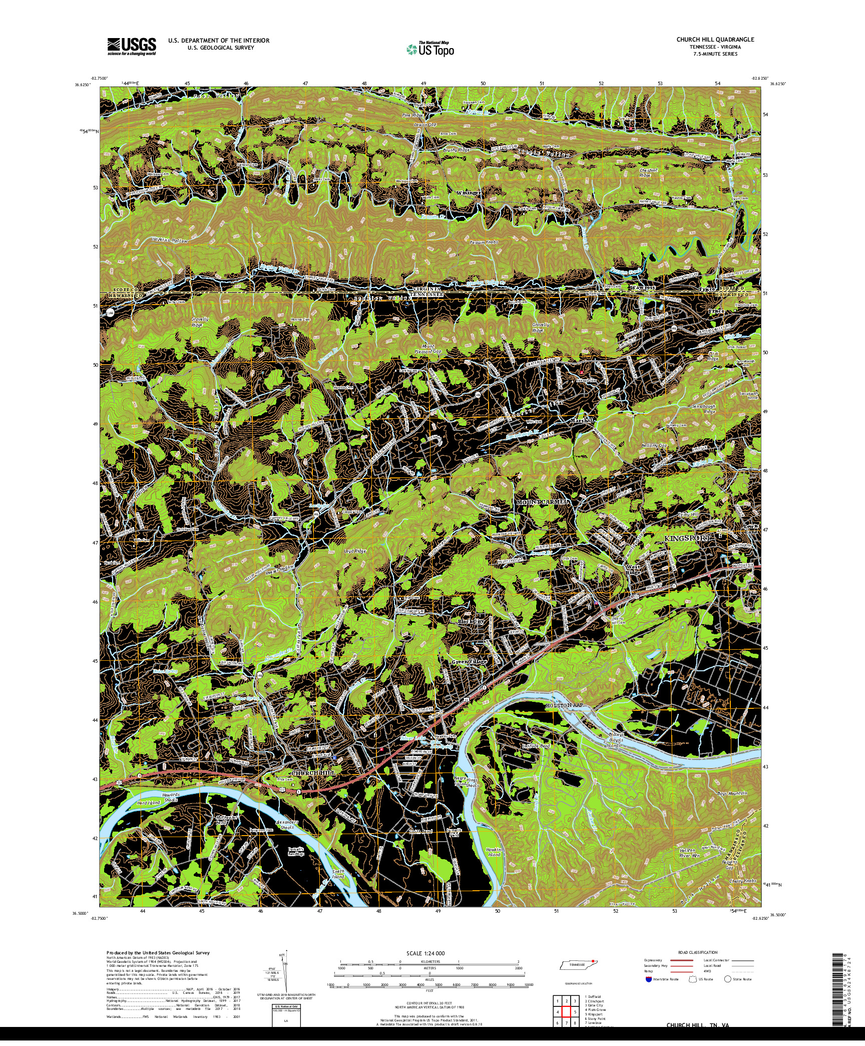 USGS US TOPO 7.5-MINUTE MAP FOR CHURCH HILL, TN,VA 2019