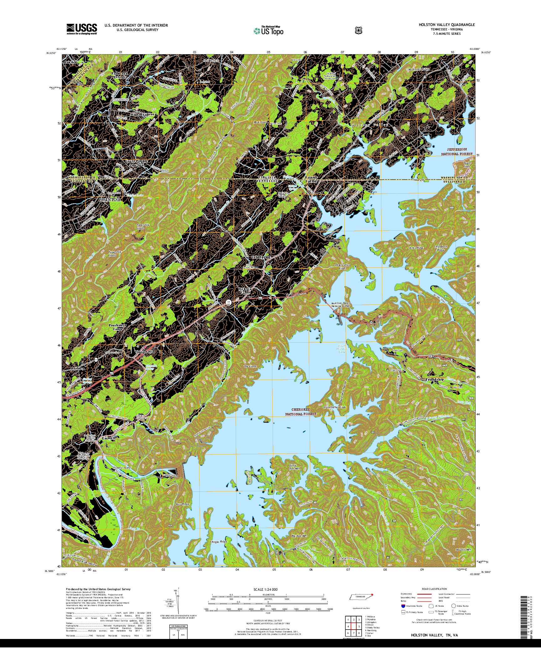 USGS US TOPO 7.5-MINUTE MAP FOR HOLSTON VALLEY, TN,VA 2019