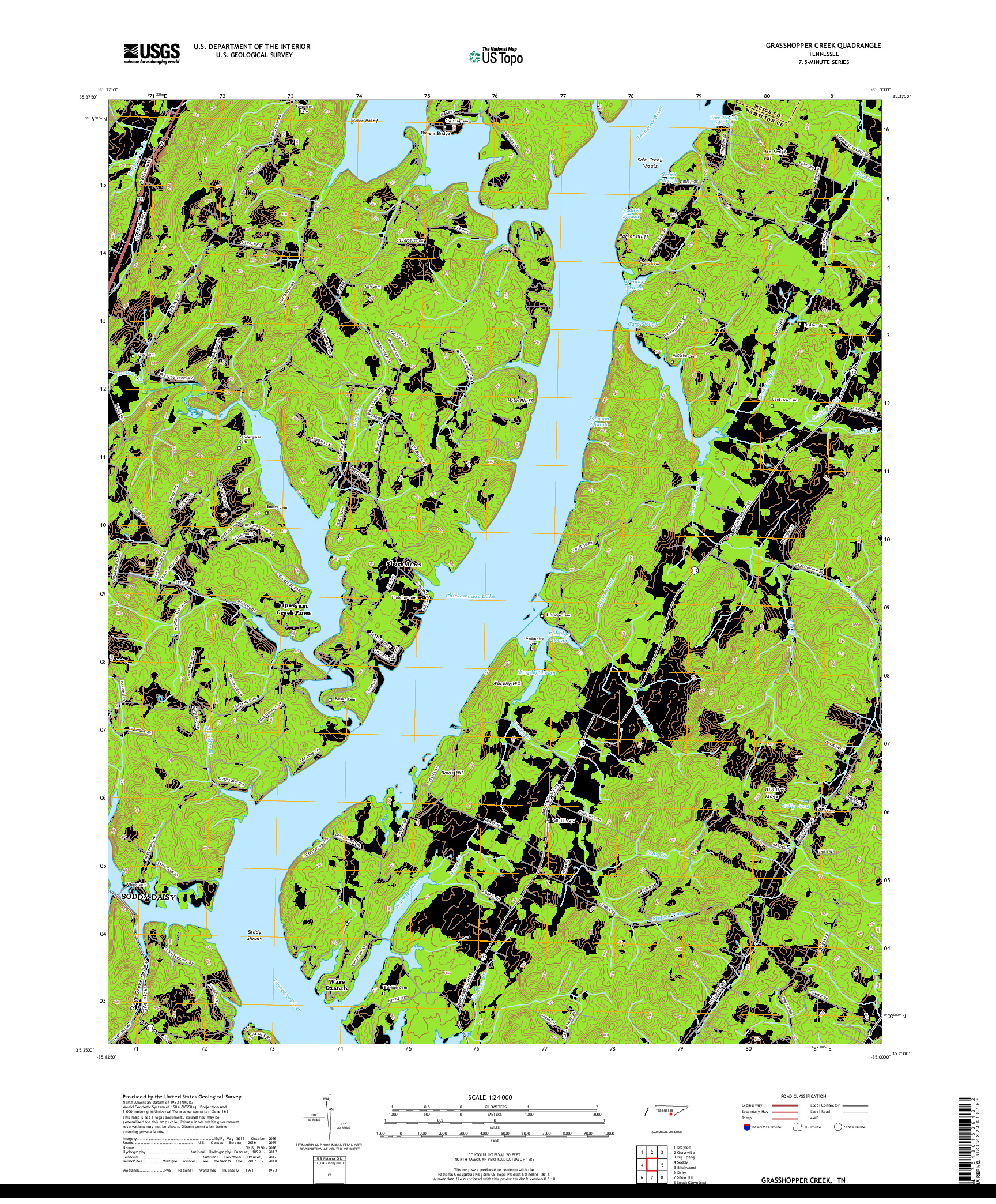 USGS US TOPO 7.5-MINUTE MAP FOR GRASSHOPPER CREEK, TN 2019