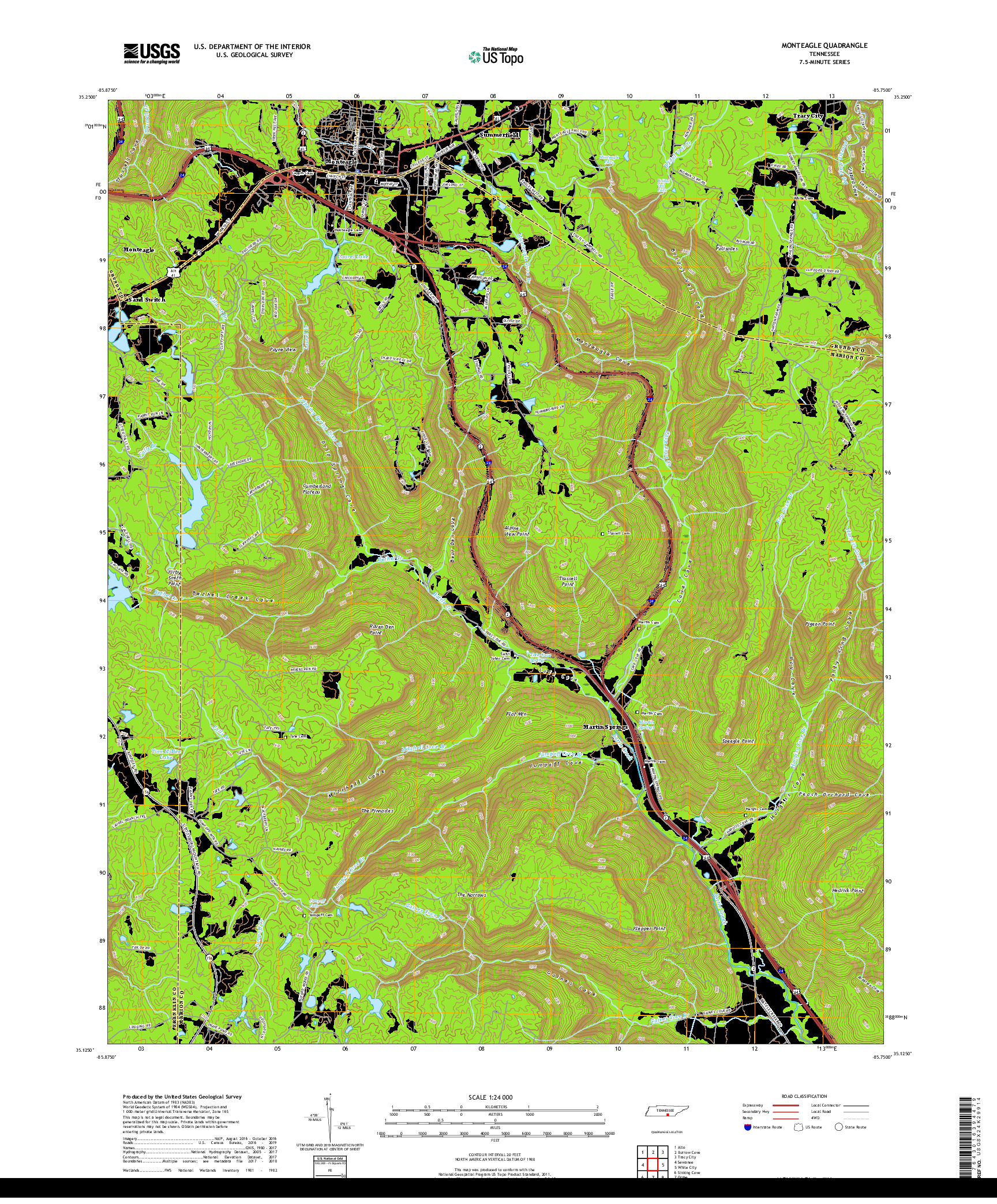 USGS US TOPO 7.5-MINUTE MAP FOR MONTEAGLE, TN 2019