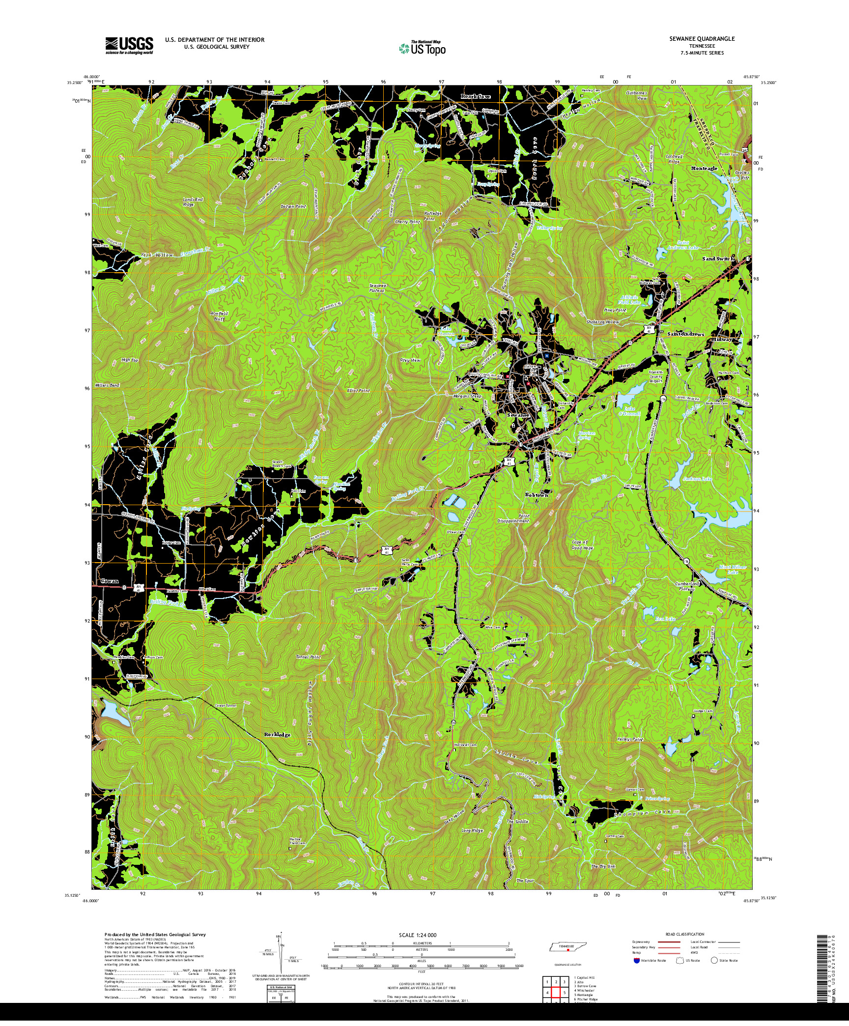 USGS US TOPO 7.5-MINUTE MAP FOR SEWANEE, TN 2019