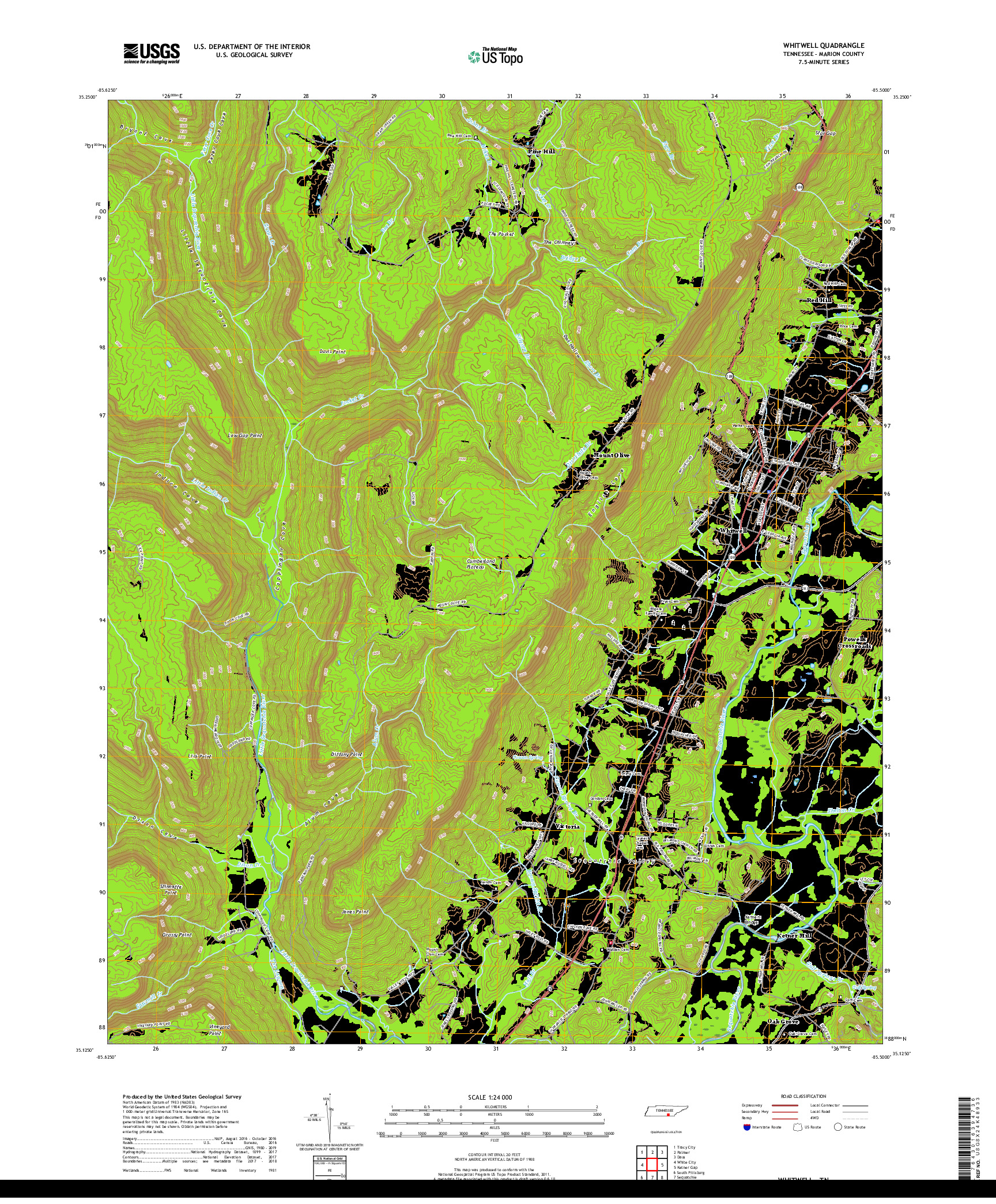 USGS US TOPO 7.5-MINUTE MAP FOR WHITWELL, TN 2019