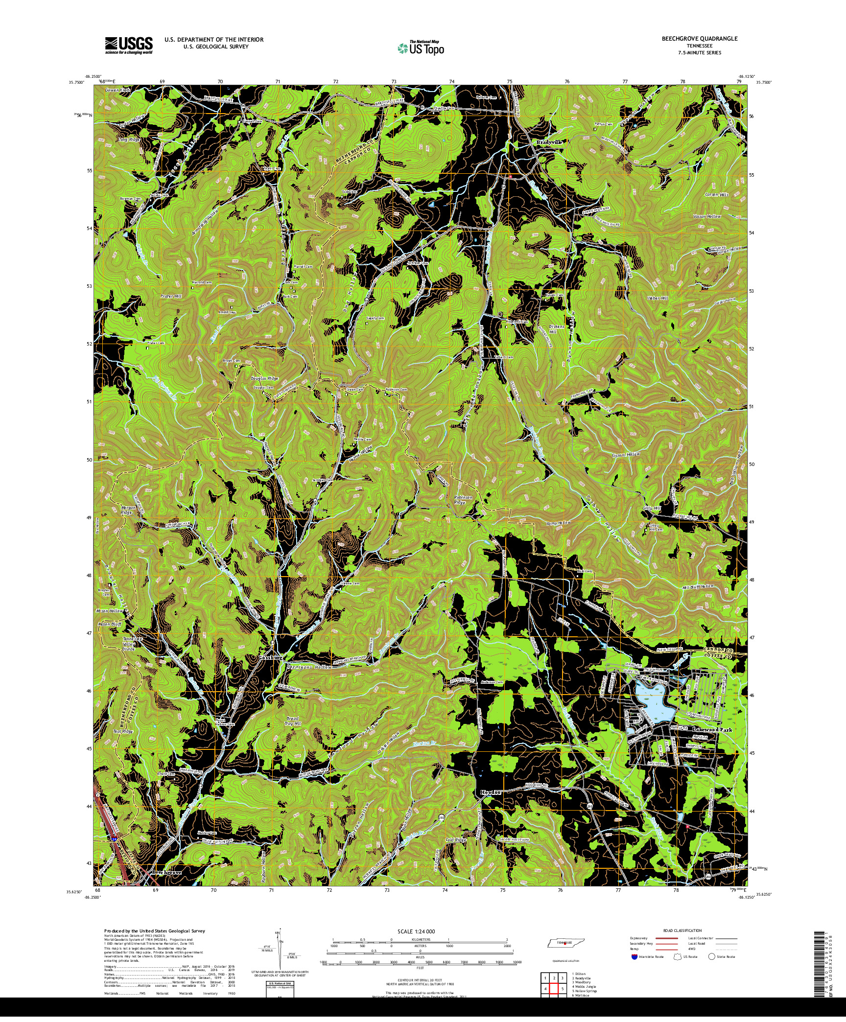 USGS US TOPO 7.5-MINUTE MAP FOR BEECHGROVE, TN 2019