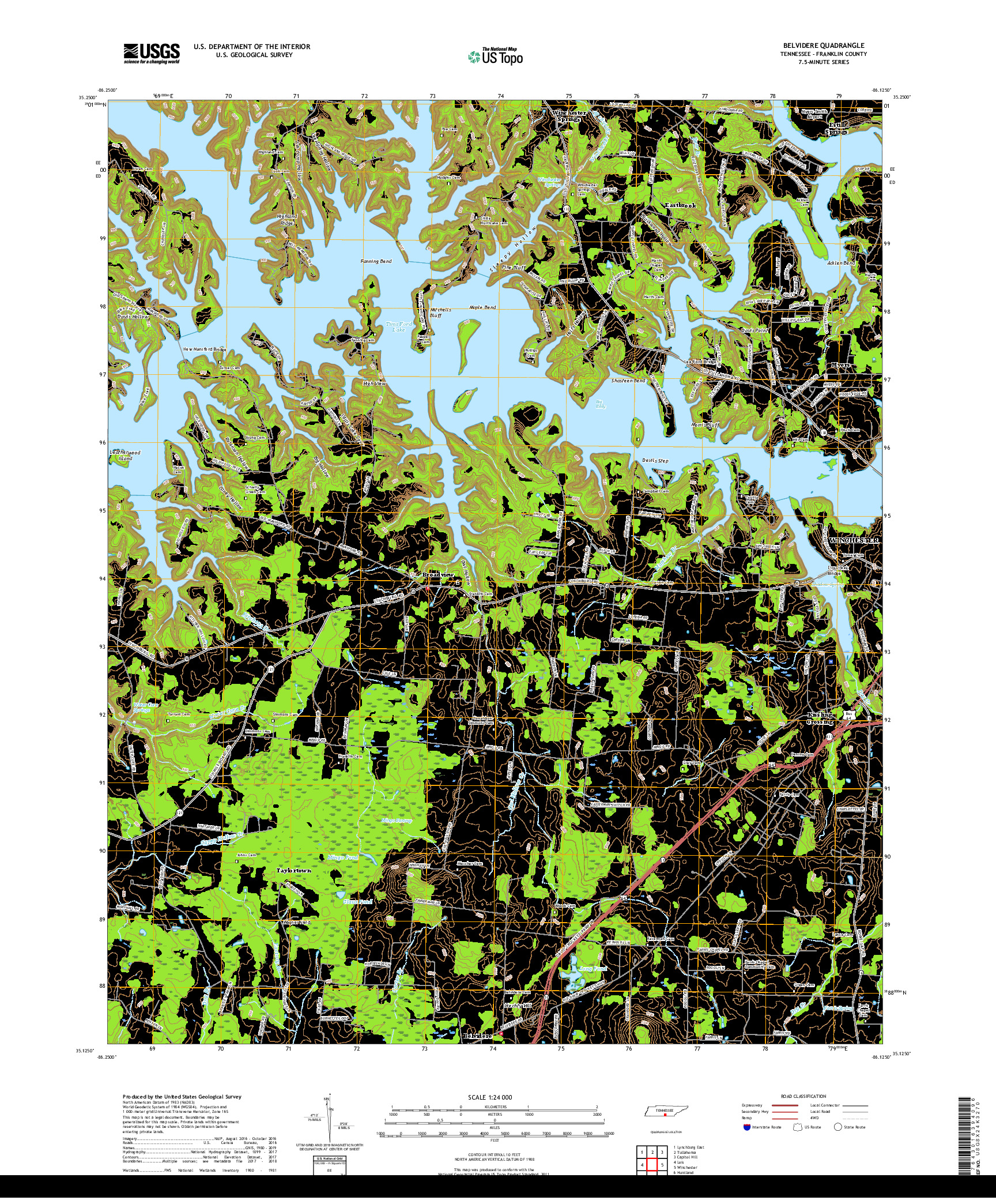 USGS US TOPO 7.5-MINUTE MAP FOR BELVIDERE, TN 2019